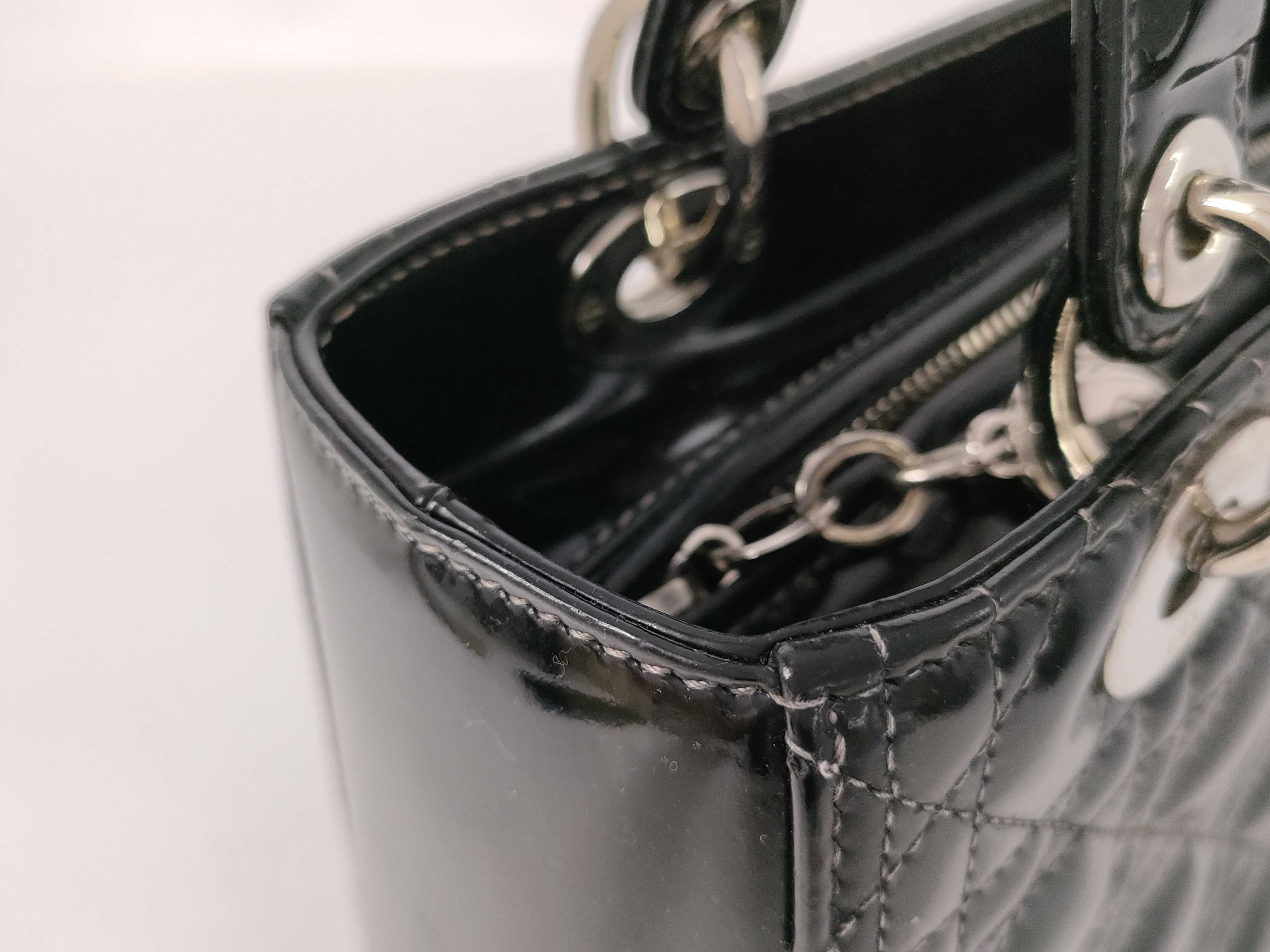 Lady Dior Christian Lady Cannage Patent Leather 2-Way Handbag Black Handbag — view 15