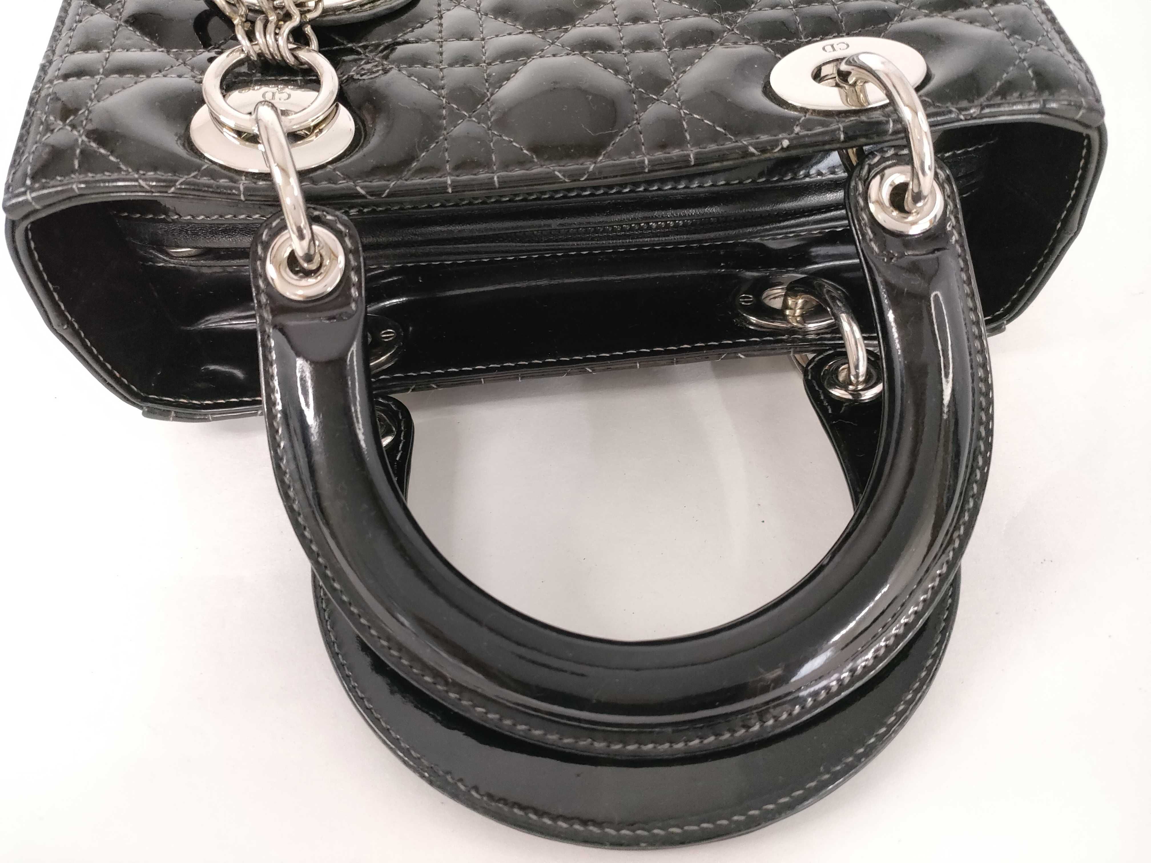 Lady Dior Christian Lady Cannage Patent Leather 2-Way Handbag Black Handbag — view 3