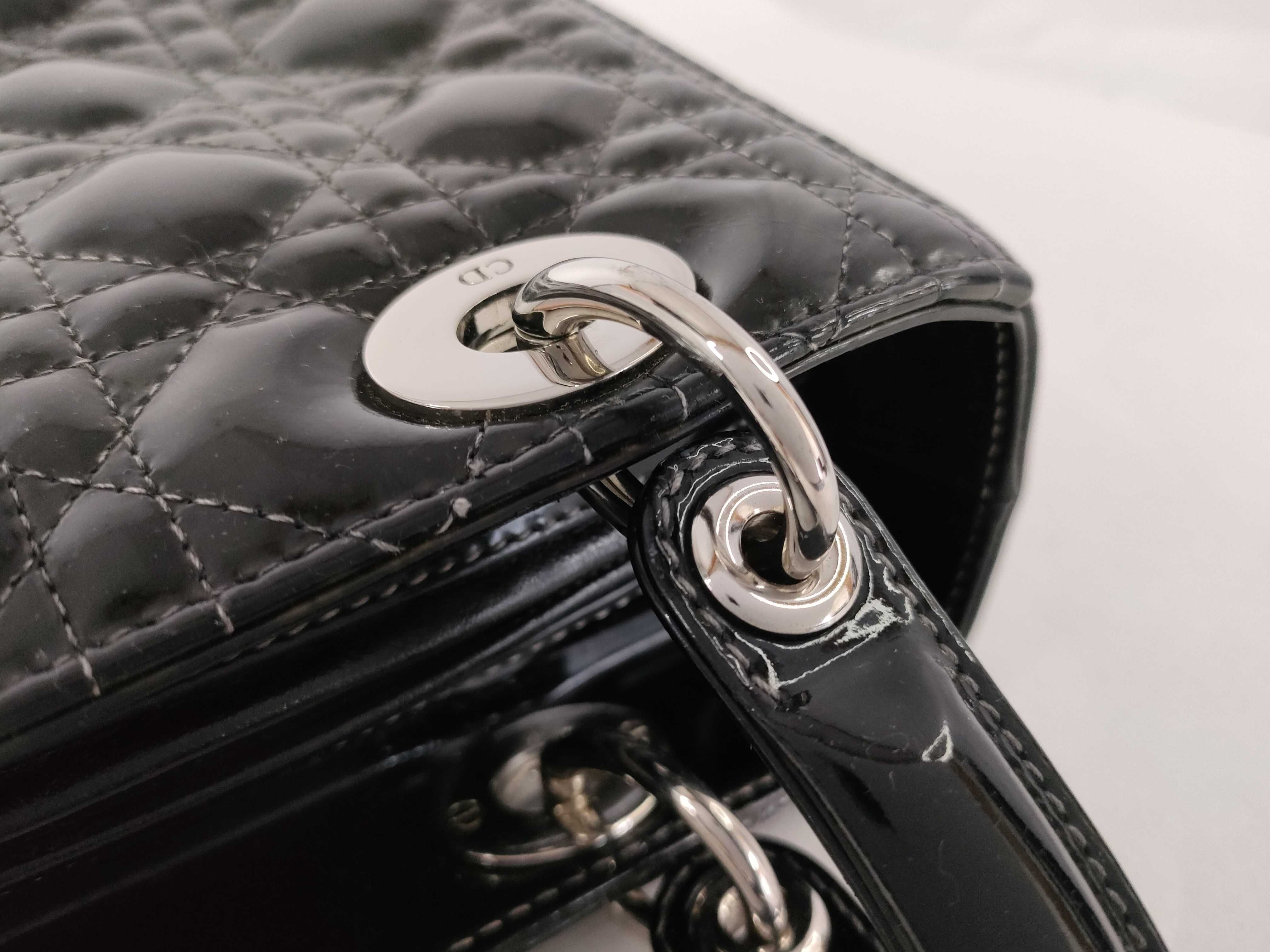 Lady Dior Christian Lady Cannage Patent Leather 2-Way Handbag Black Handbag — view 5
