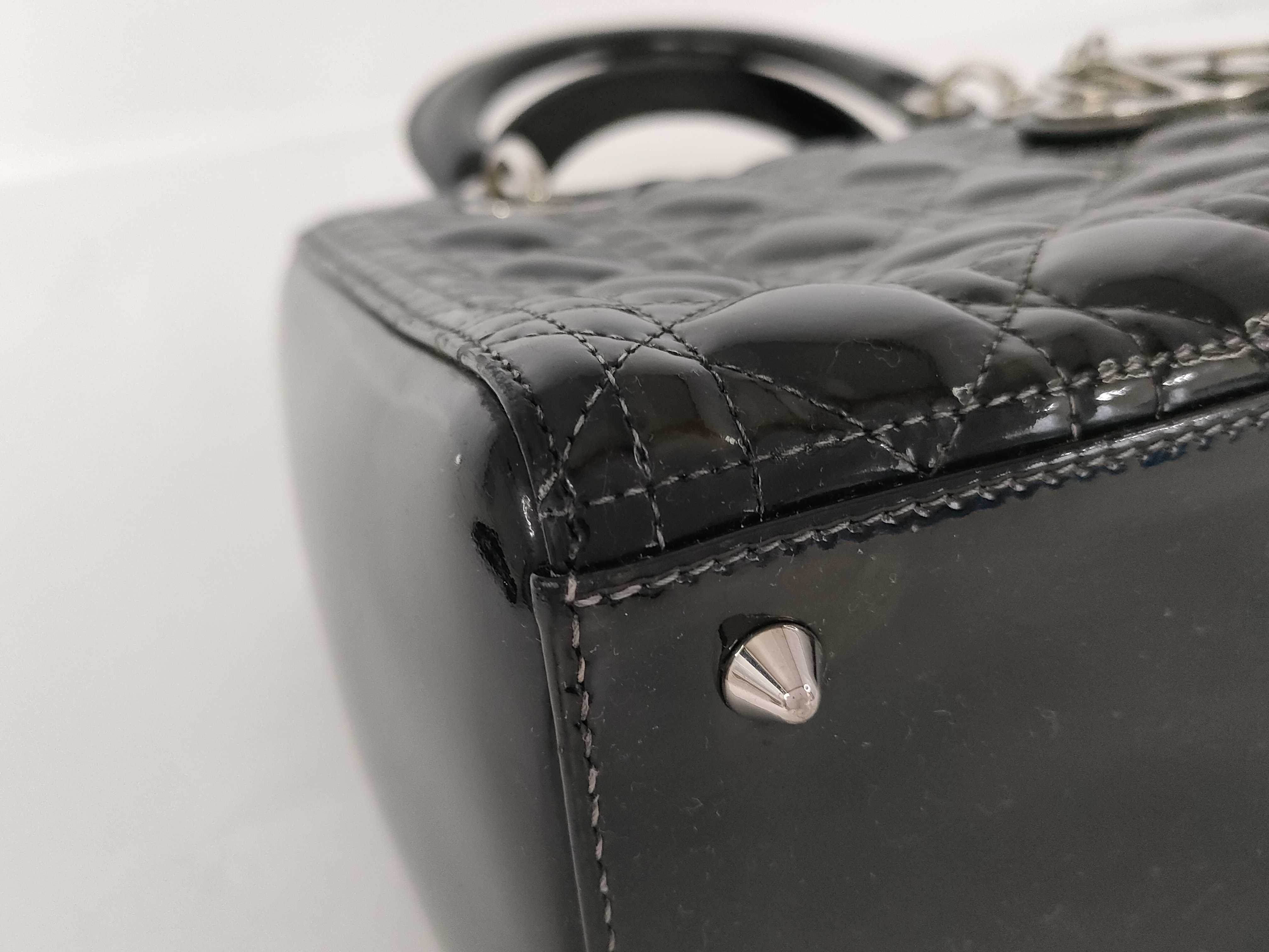 Lady Dior Christian Lady Cannage Patent Leather 2-Way Handbag Black Handbag — view 6