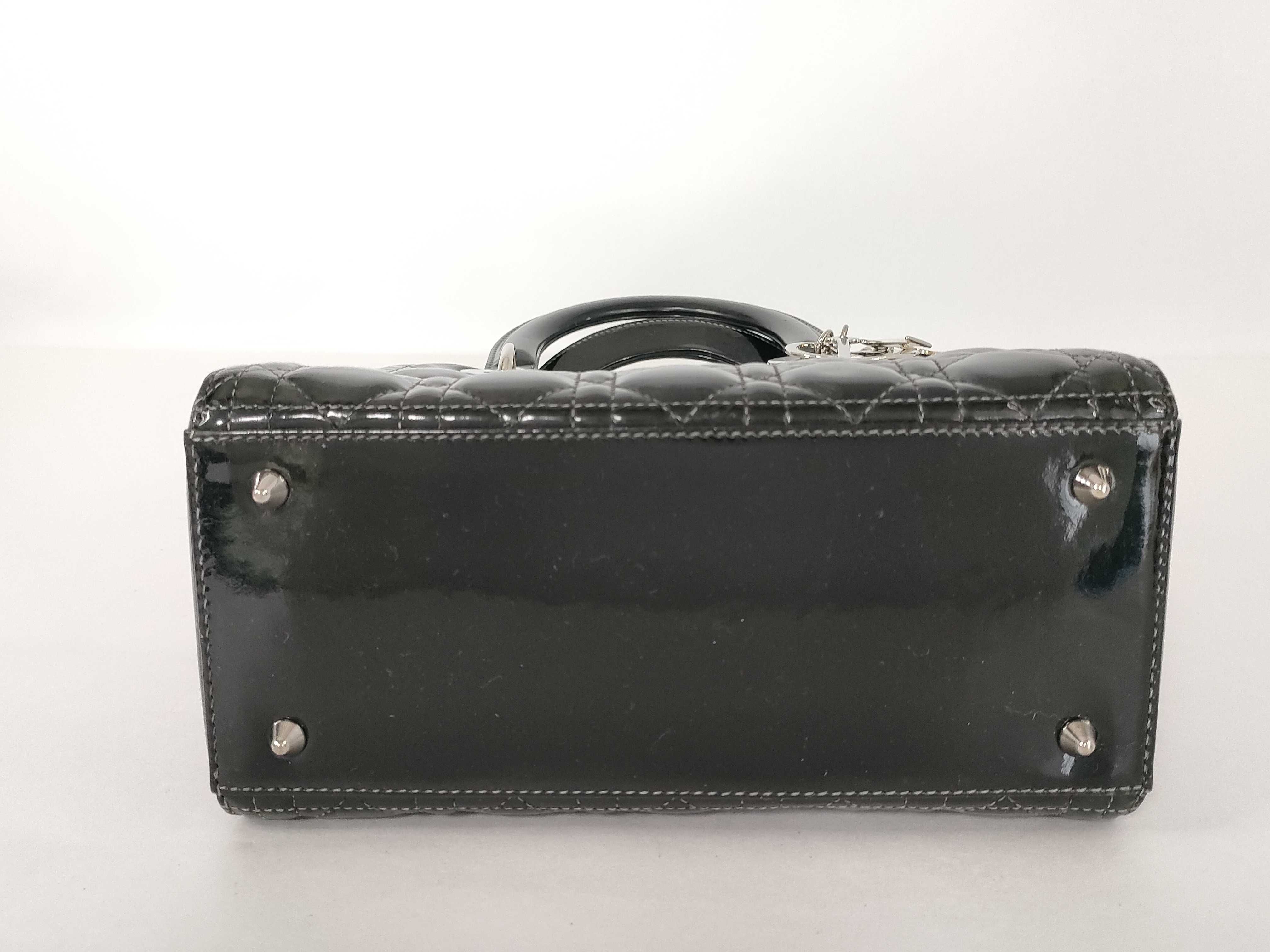 Lady Dior Christian Lady Cannage Patent Leather 2-Way Handbag Black Handbag — view 7