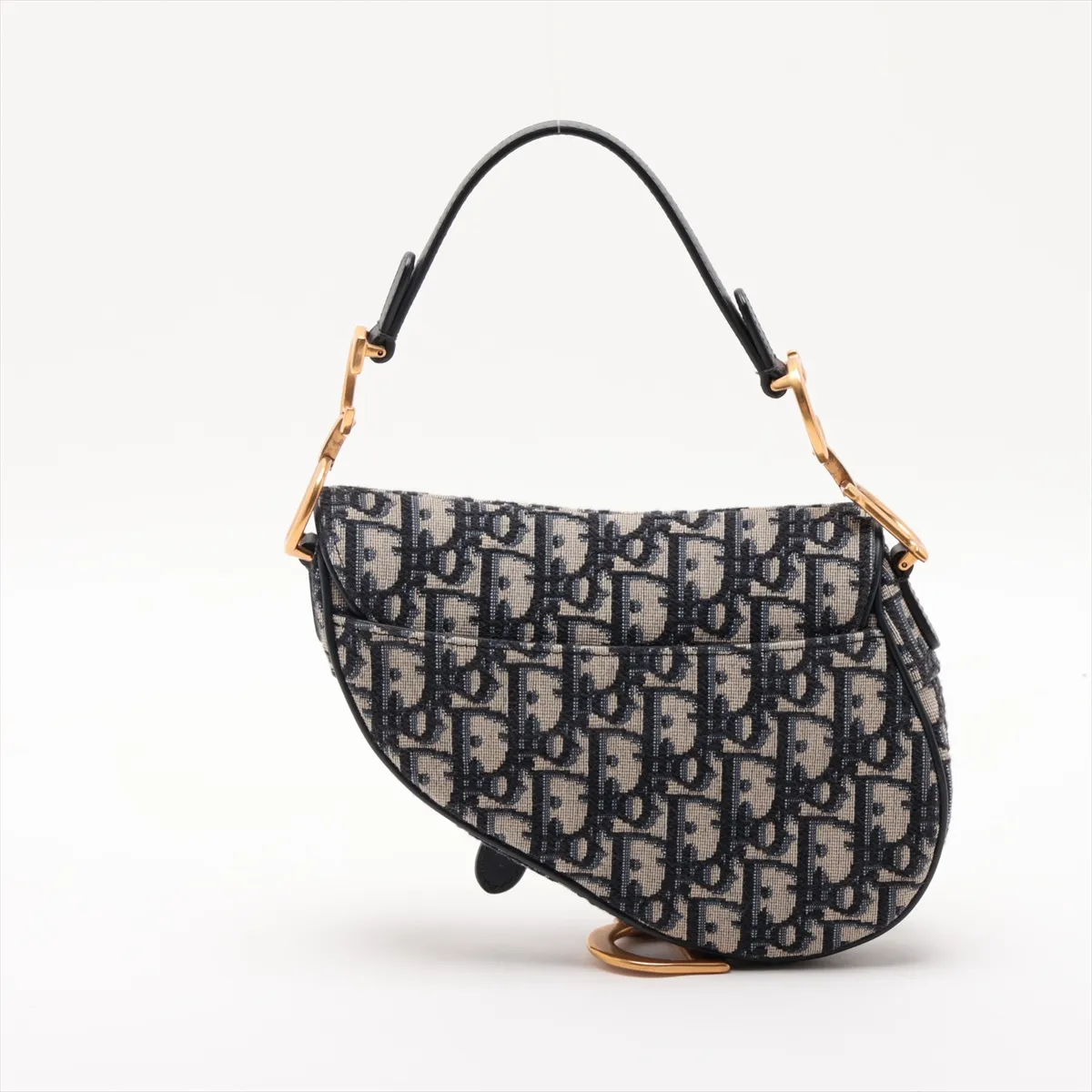 Saddle Canvas x Leather 2-Way Handbag, Navy — view 2