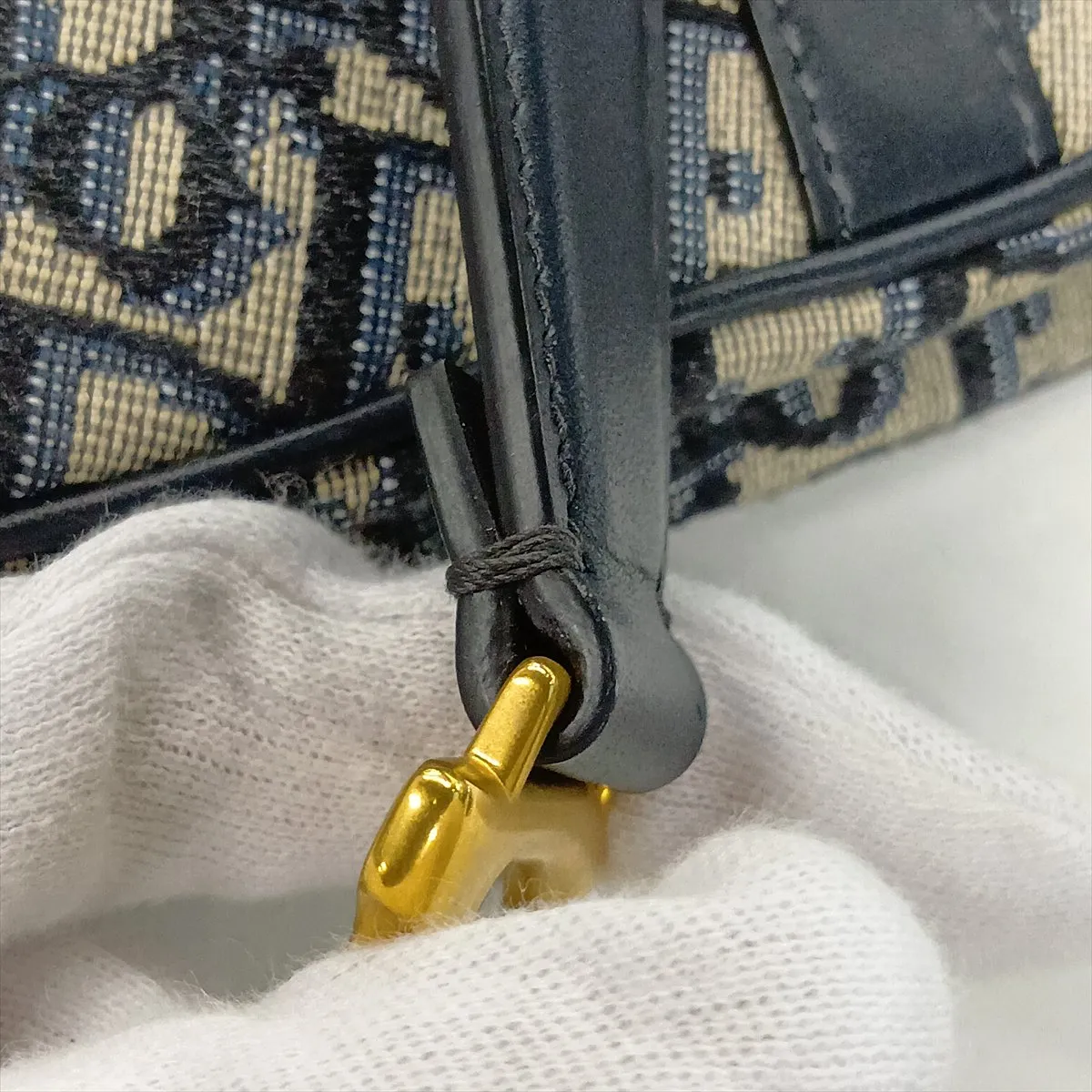 Saddle Canvas x Leather 2-Way Handbag, Navy — view 14