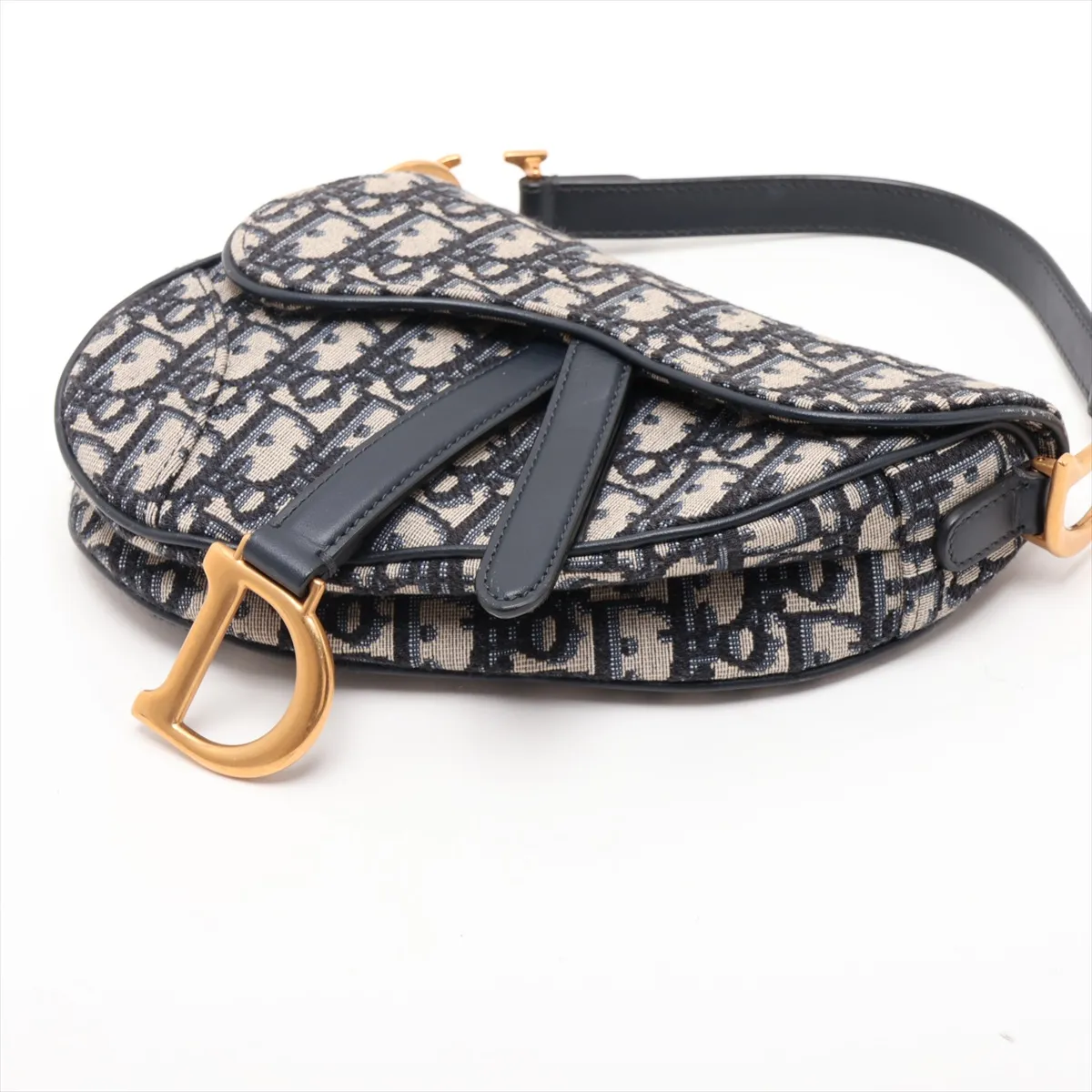 Saddle Canvas x Leather 2-Way Handbag, Navy — view 3