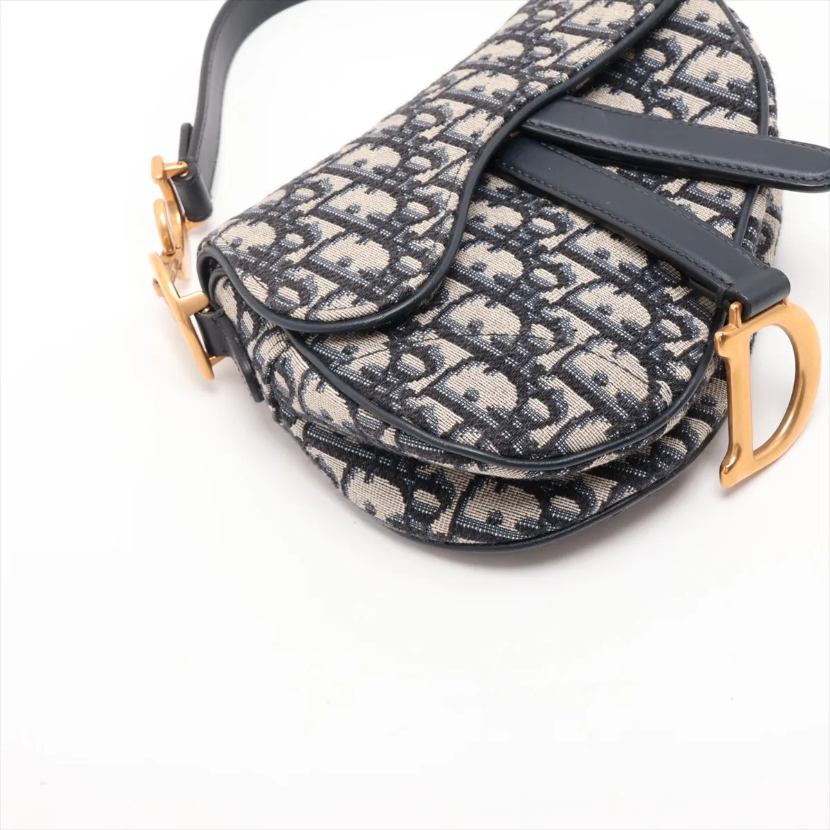 Saddle Canvas x Leather 2-Way Handbag, Navy — view 4