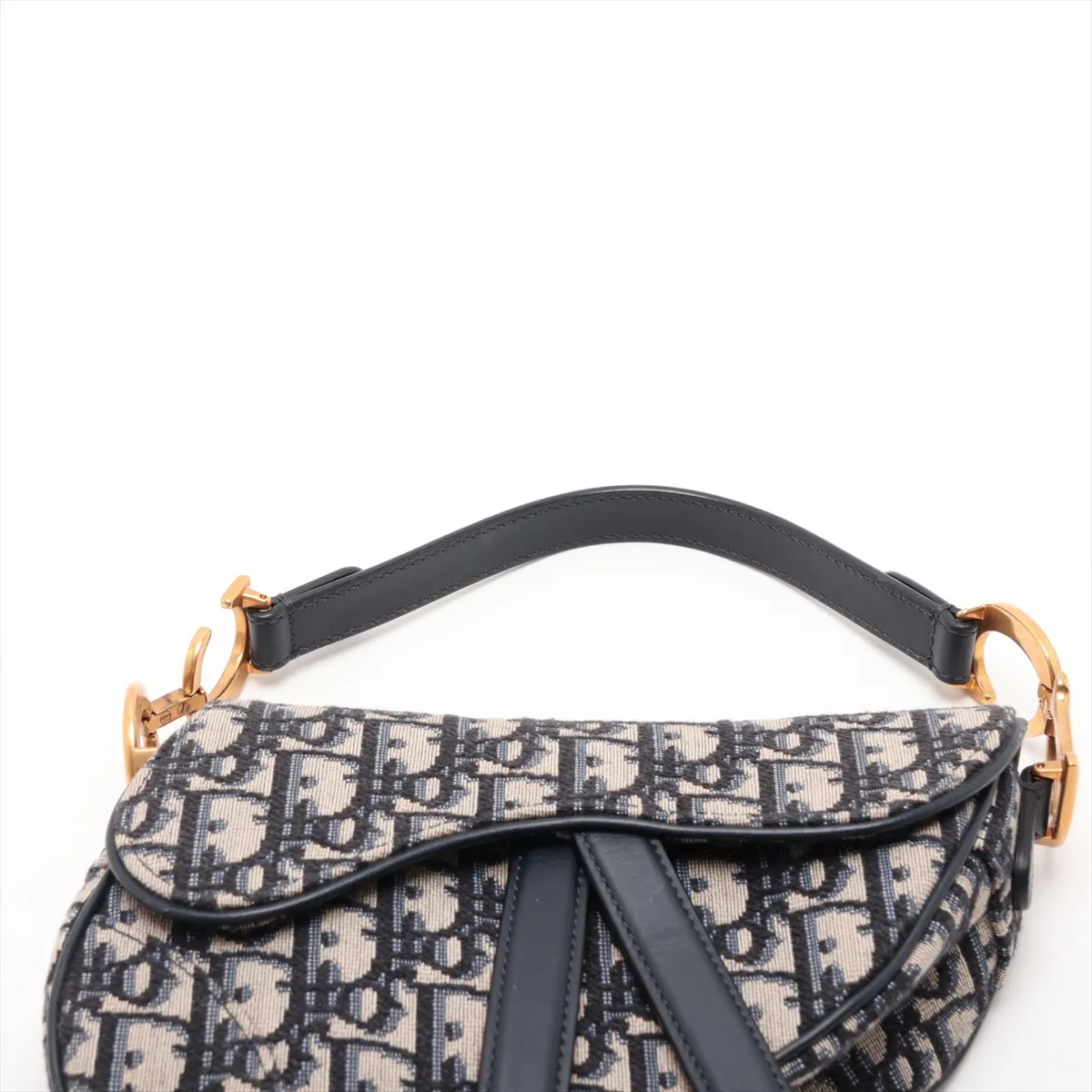 Saddle Canvas x Leather 2-Way Handbag, Navy — view 6