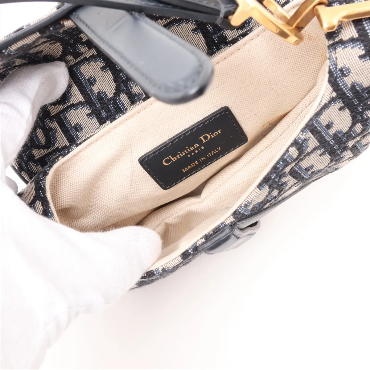 Saddle Canvas x Leather 2-Way Handbag, Navy — view 8