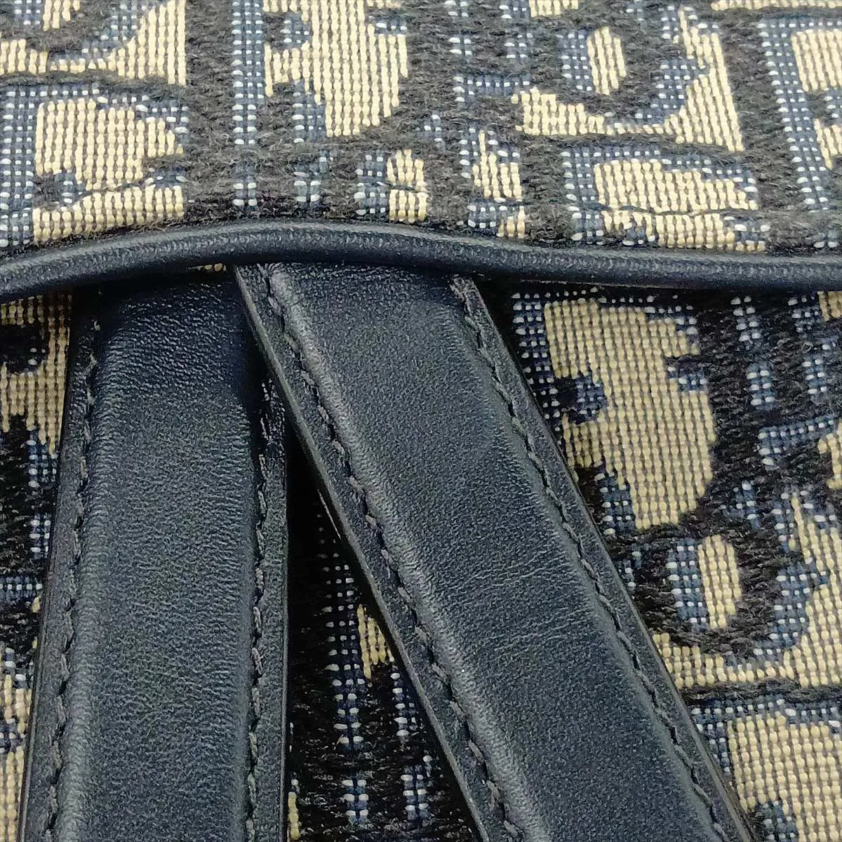 Saddle Canvas x Leather 2-Way Handbag, Navy — view 10