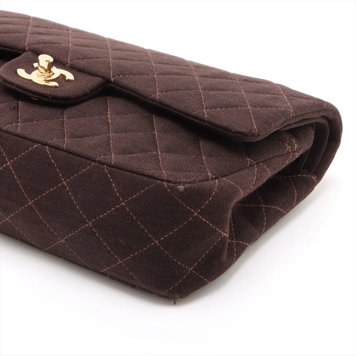 Matelasse 25 canvas double flap double chain bag brown gold hardware 7665924 7th series A01112 — view 3