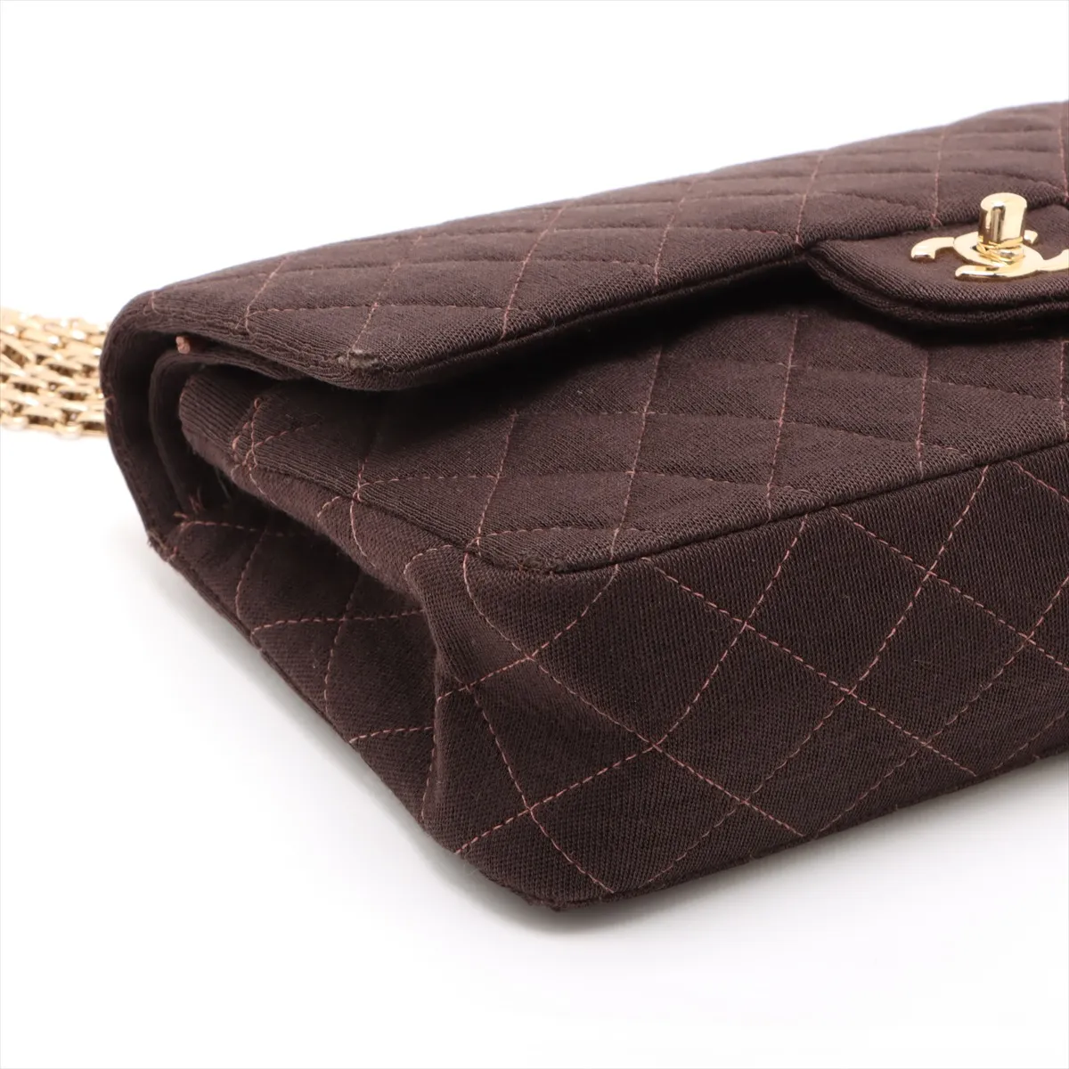 Matelasse 25 canvas double flap double chain bag brown gold hardware 7665924 7th series A01112 — view 4