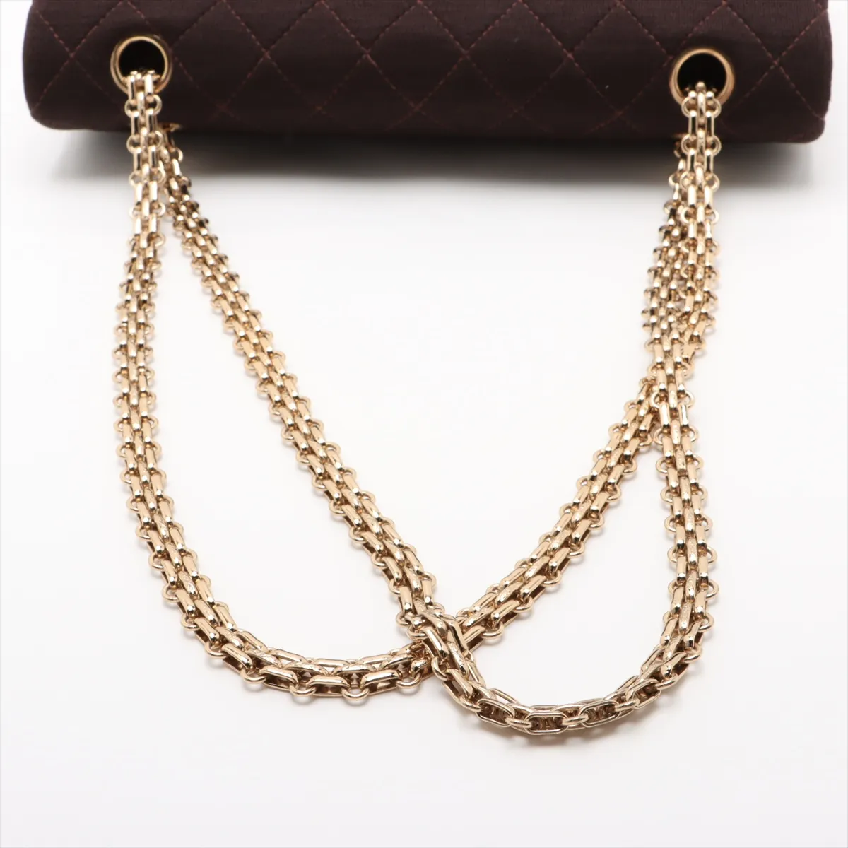 Matelasse 25 canvas double flap double chain bag brown gold hardware 7665924 7th series A01112 — view 5