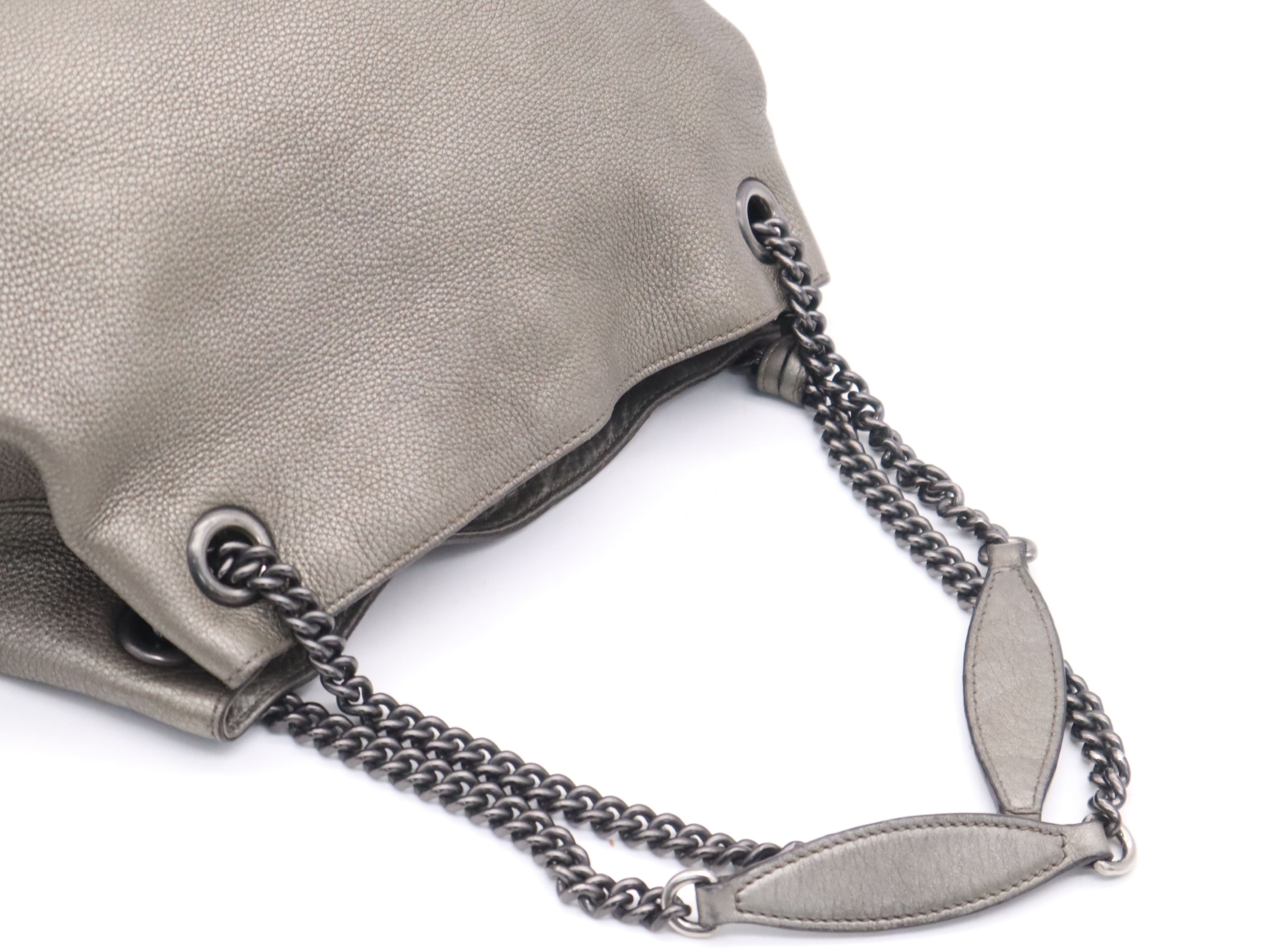 Leather Soho Interlocking G Chain Shoulder Bag, Gray Metallic Silver Hardware, with Charm. — view 6
