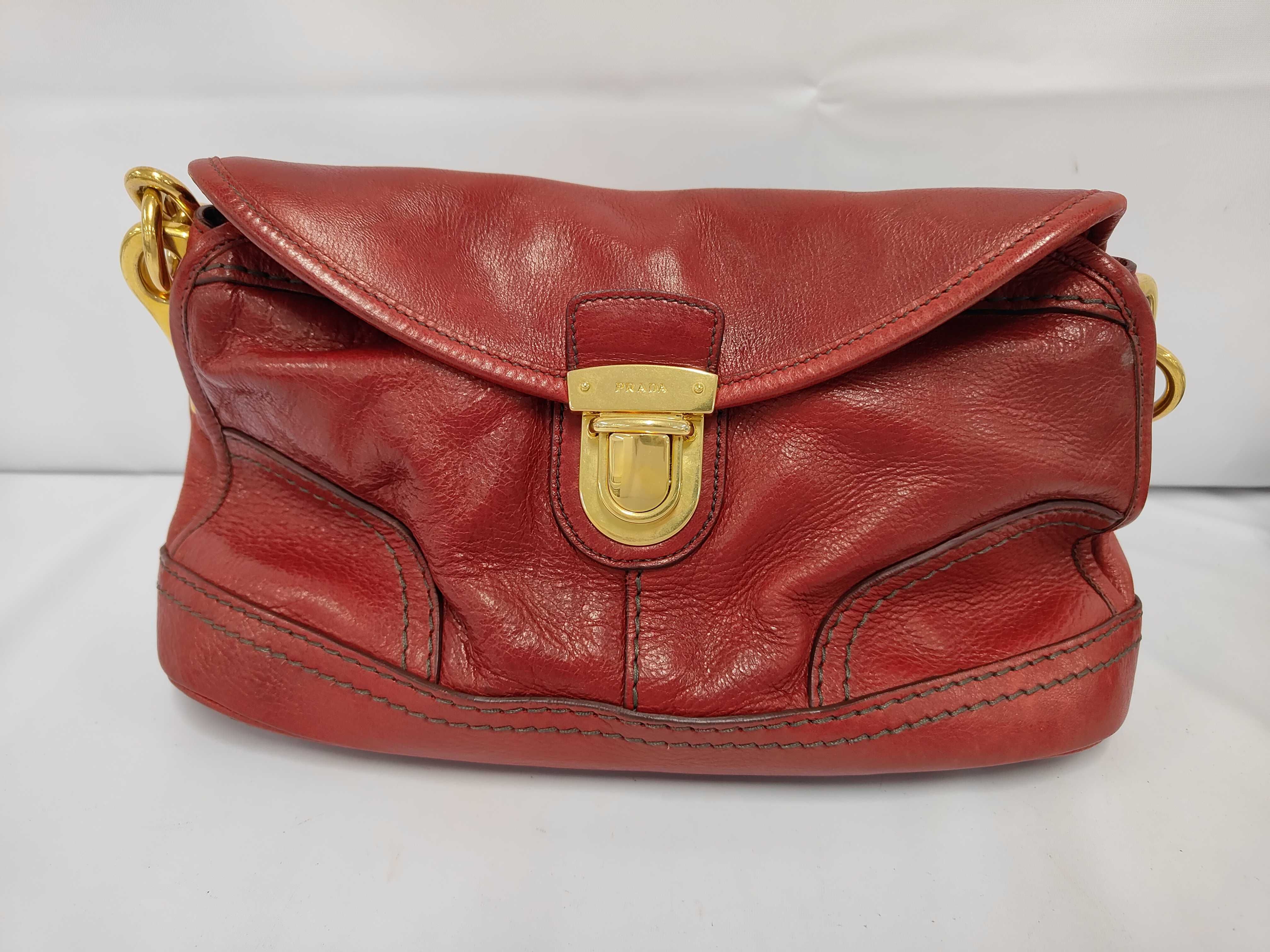 Foldover Chain Flap Bag in Red Calfskin Leather with Gold Hardware