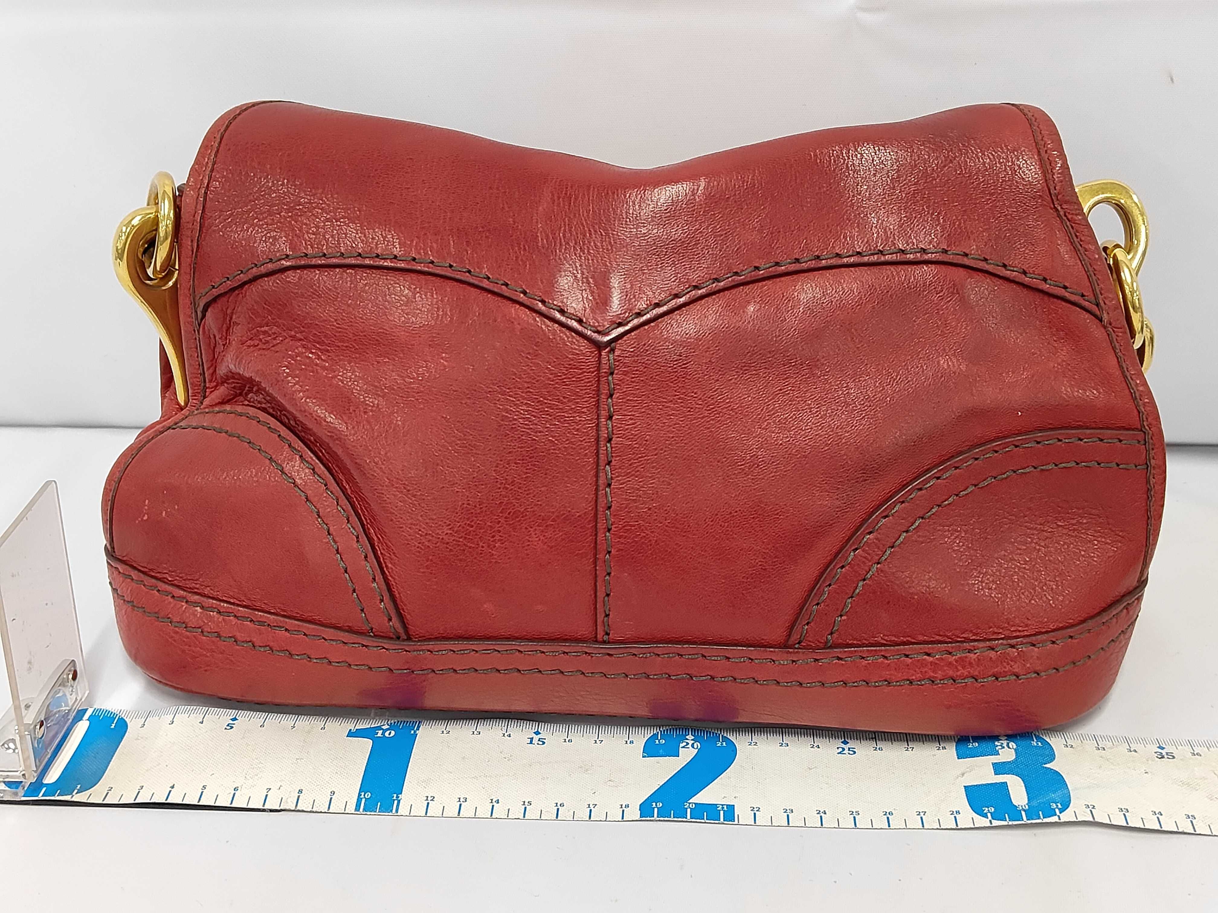 Foldover Chain Flap Bag in Red Calfskin Leather with Gold Hardware — view 2