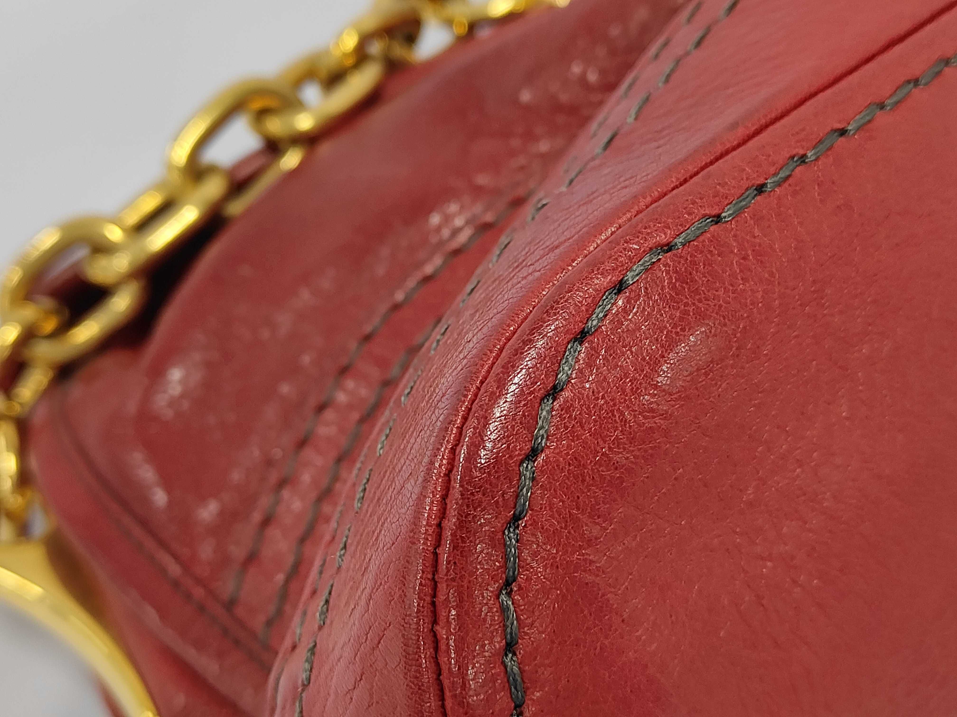 Foldover Chain Flap Bag in Red Calfskin Leather with Gold Hardware — view 4