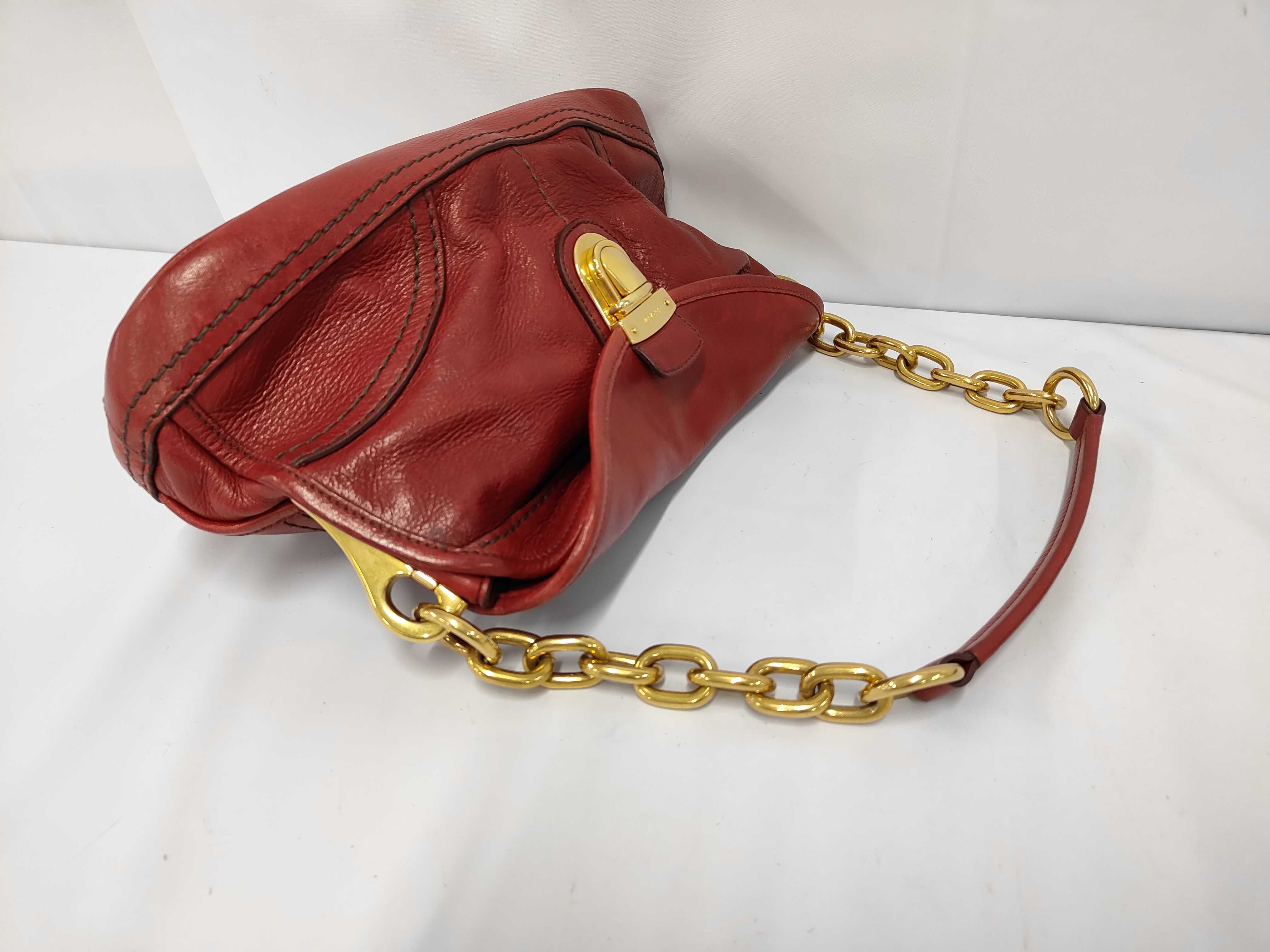 Foldover Chain Flap Bag in Red Calfskin Leather with Gold Hardware — view 5