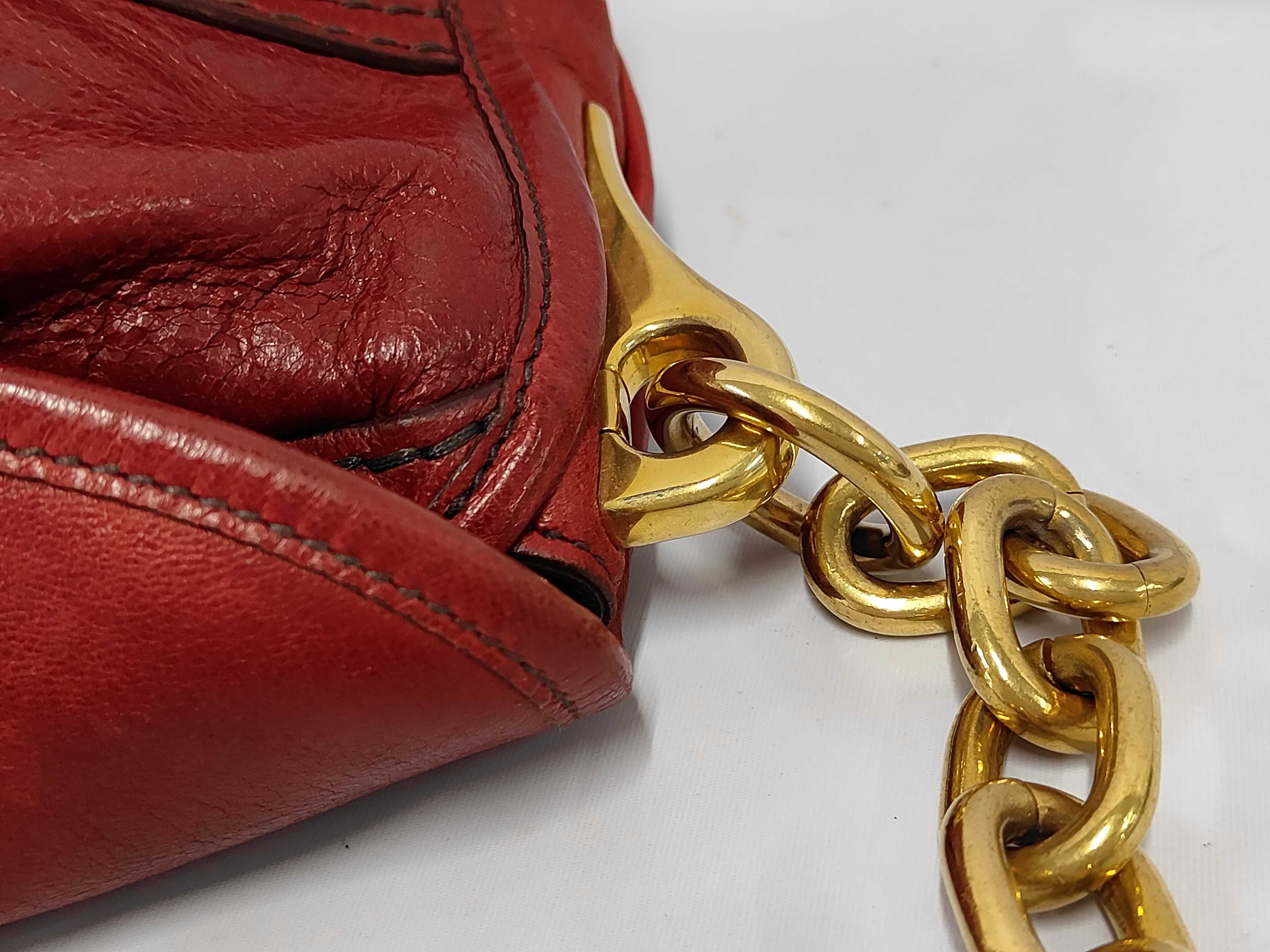 Foldover Chain Flap Bag in Red Calfskin Leather with Gold Hardware — view 8