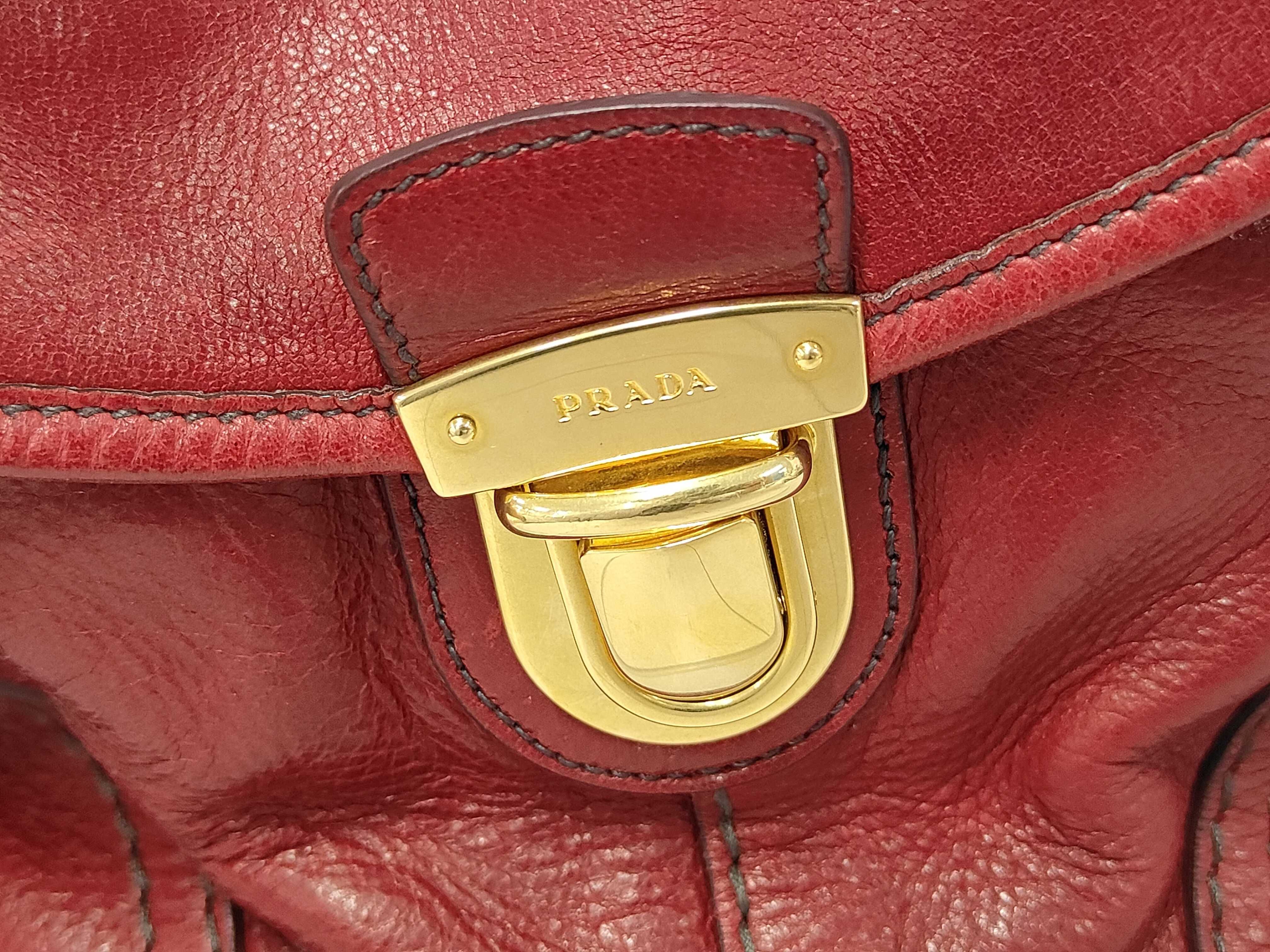 Foldover Chain Flap Bag in Red Calfskin Leather with Gold Hardware — view 9