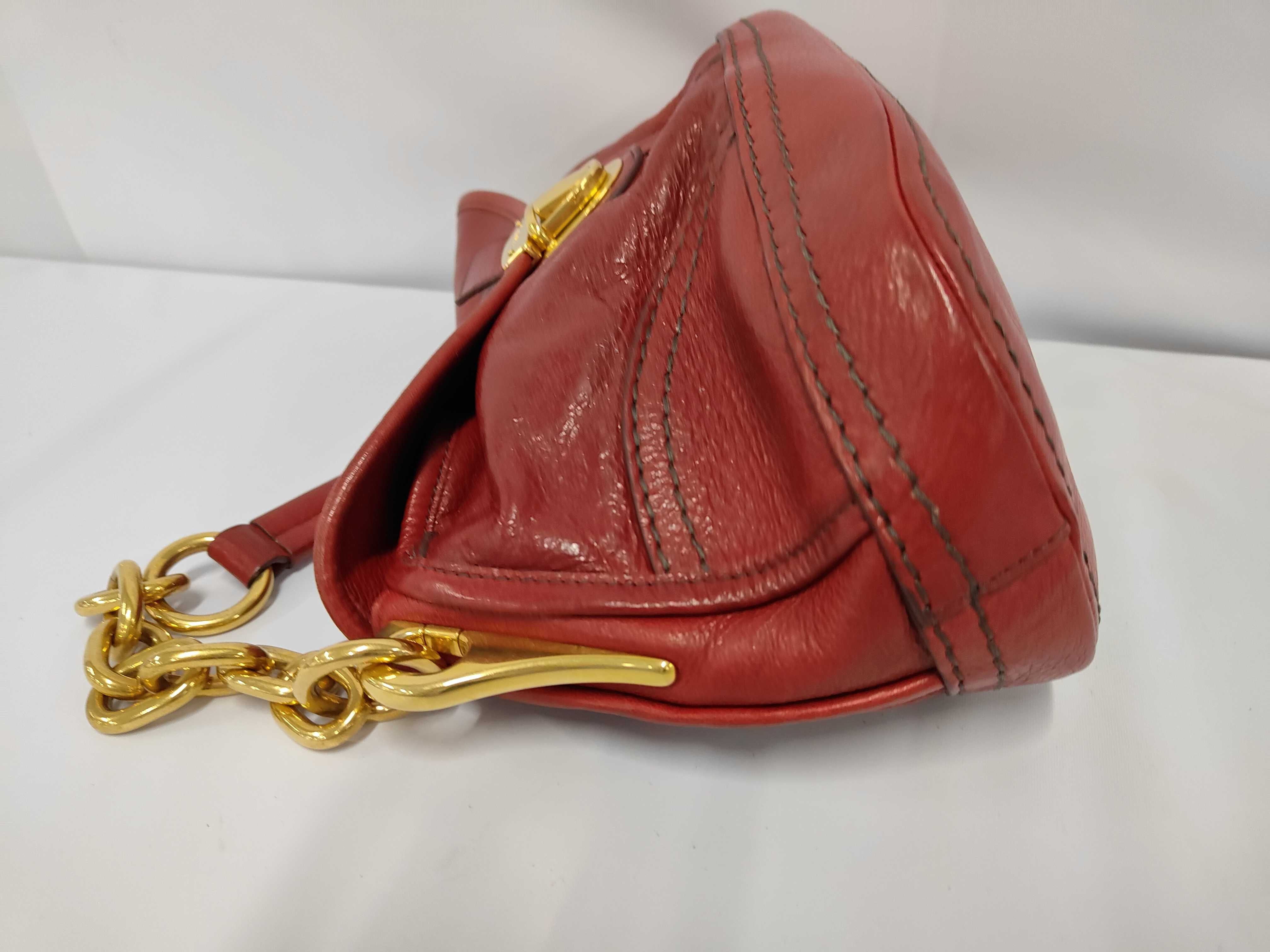 Foldover Chain Flap Bag in Red Calfskin Leather with Gold Hardware — view 10