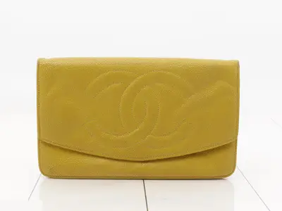 Caviar leather (bag) and long wallet, yellow