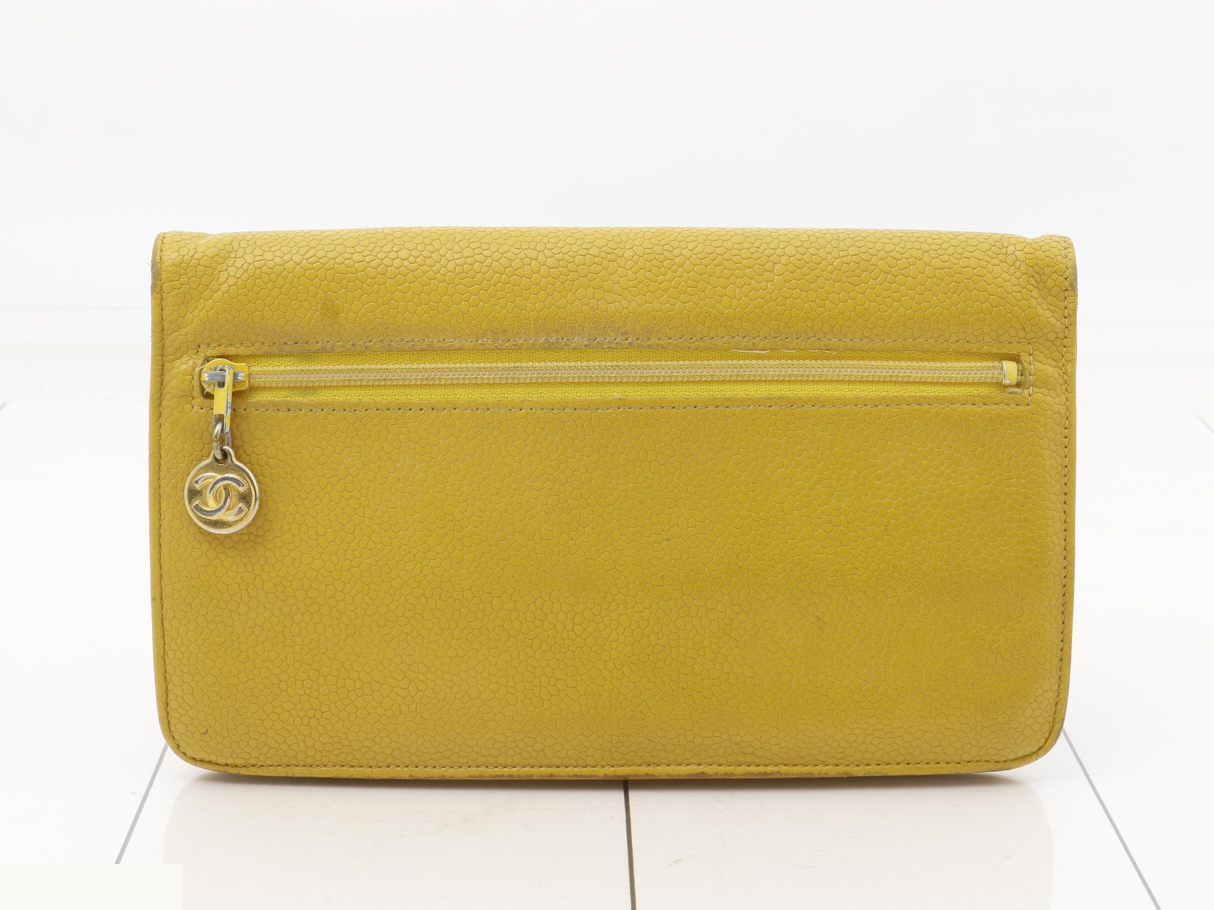 Caviar leather (bag) and long wallet, yellow — view 2
