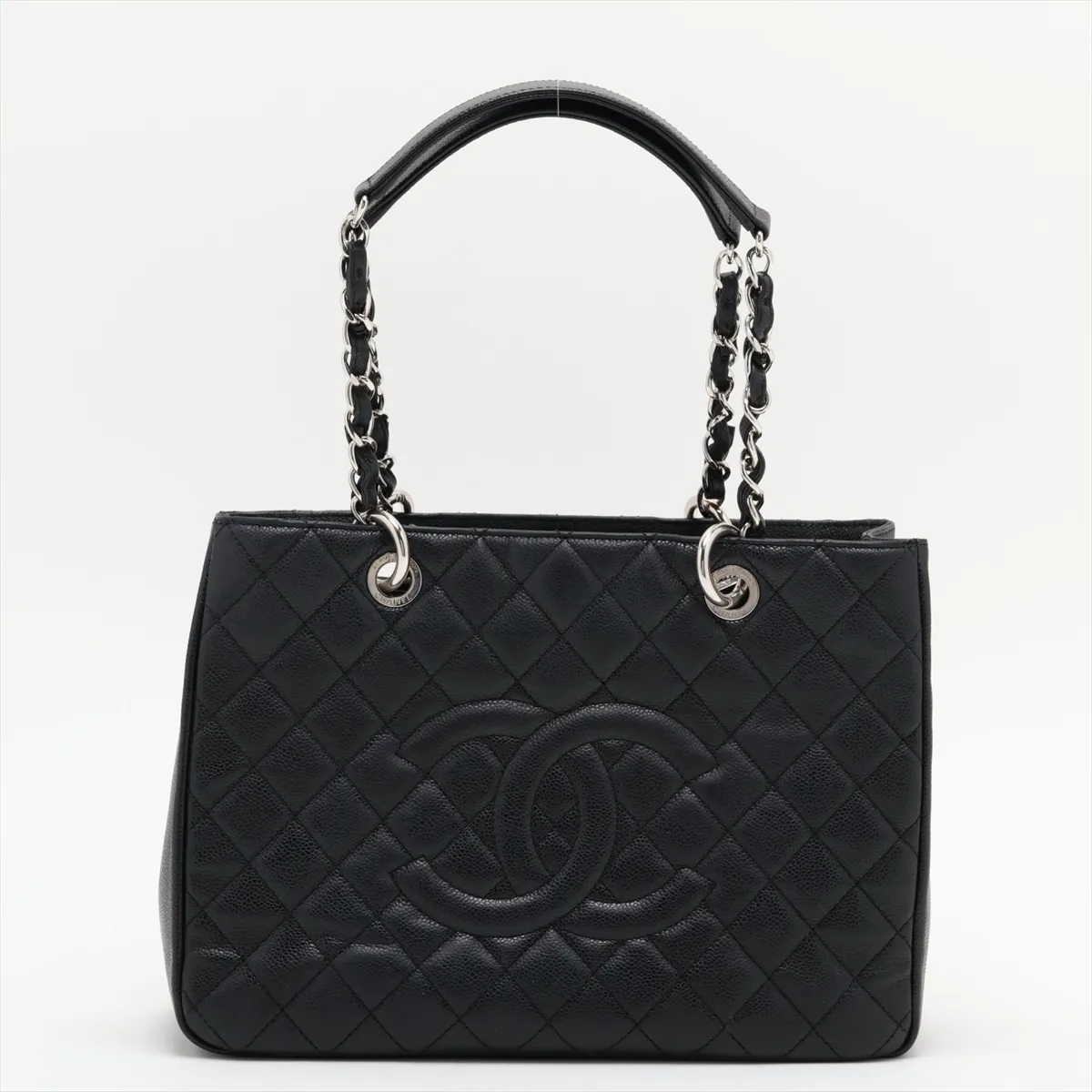 GST Caviar Skin Chain Tote Bag, Black with Silver Hardware
