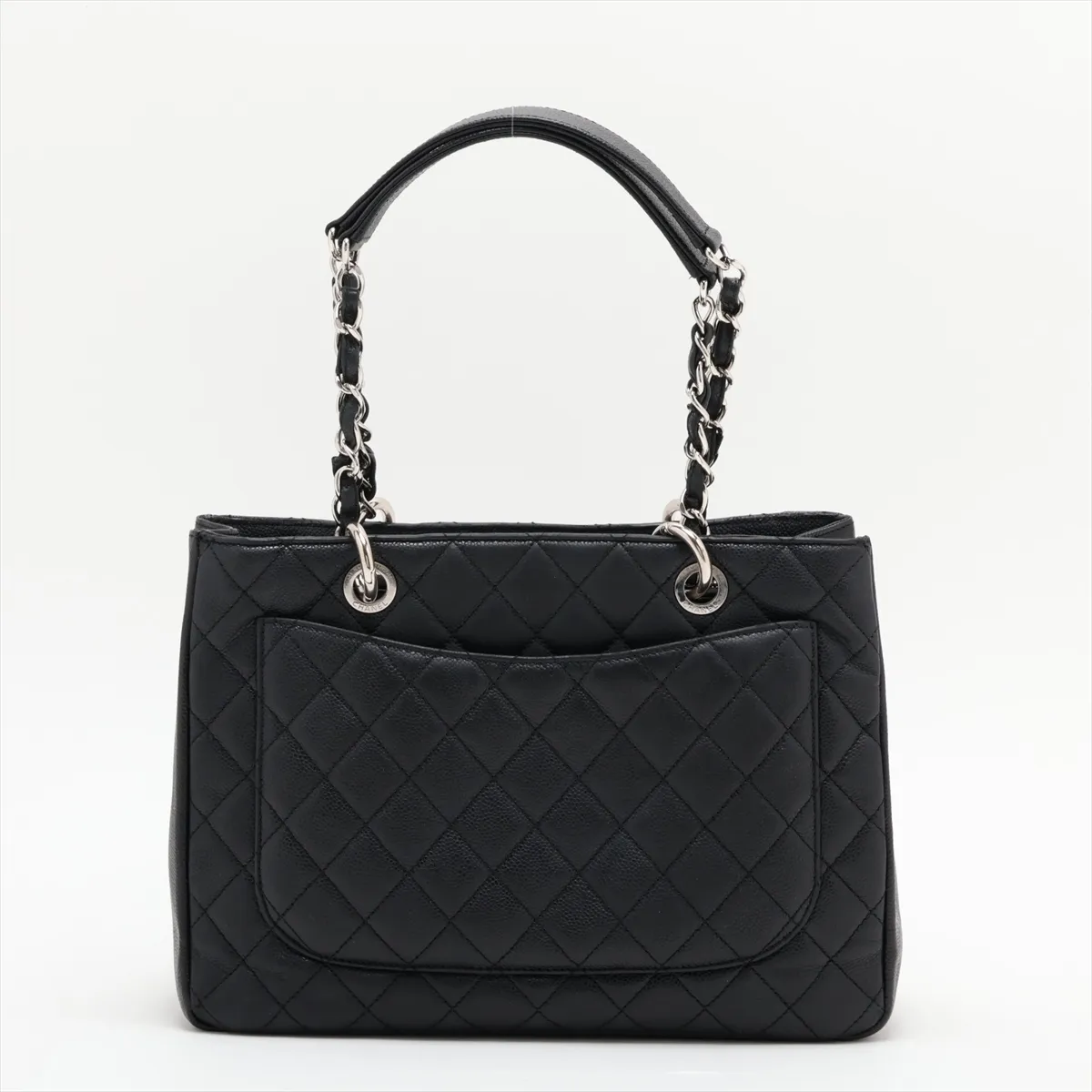 GST Caviar Skin Chain Tote Bag, Black with Silver Hardware — view 2