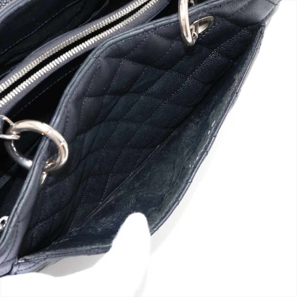 GST Caviar Skin Chain Tote Bag, Black with Silver Hardware — view 12