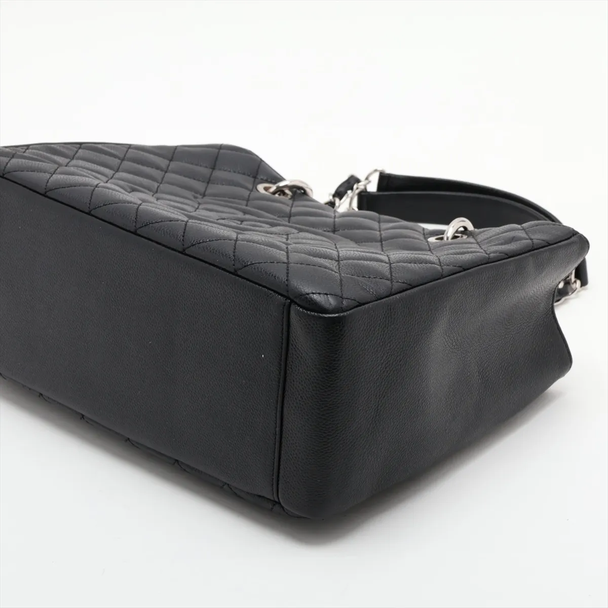 GST Caviar Skin Chain Tote Bag, Black with Silver Hardware — view 3