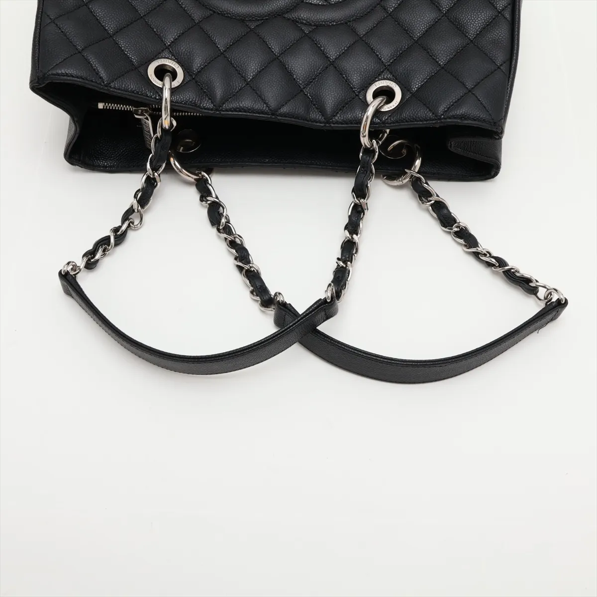GST Caviar Skin Chain Tote Bag, Black with Silver Hardware — view 5