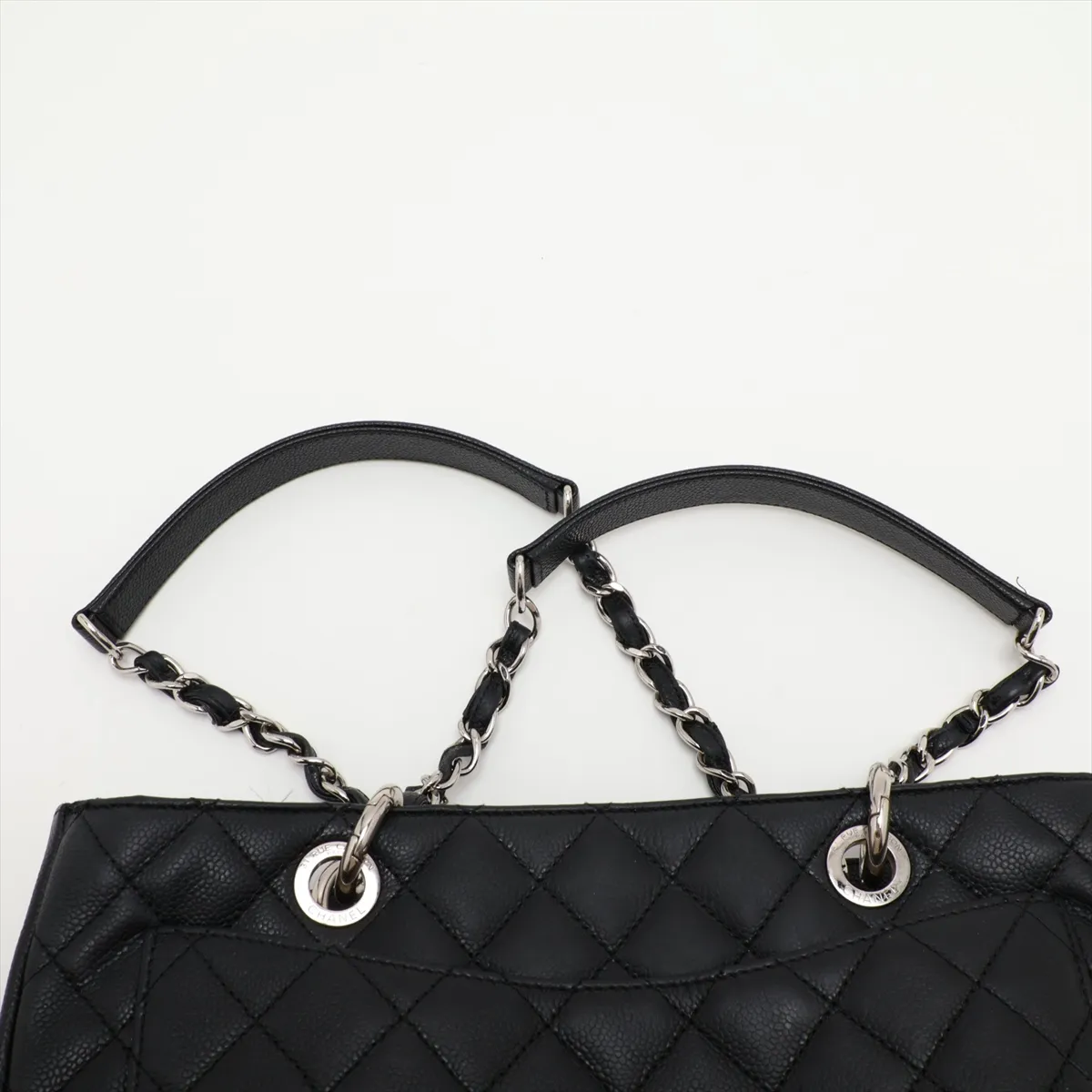 GST Caviar Skin Chain Tote Bag, Black with Silver Hardware — view 6