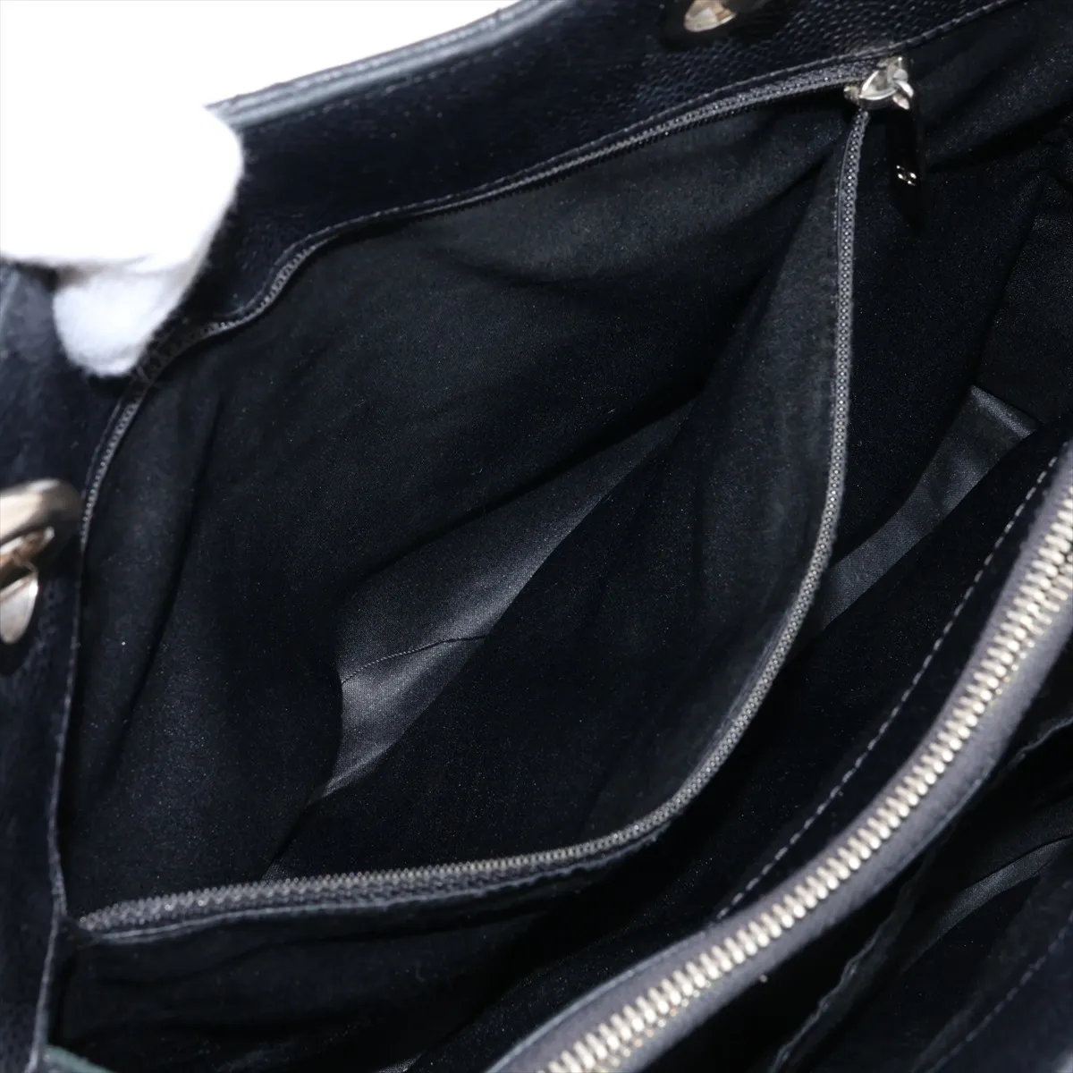 GST Caviar Skin Chain Tote Bag, Black with Silver Hardware — view 9