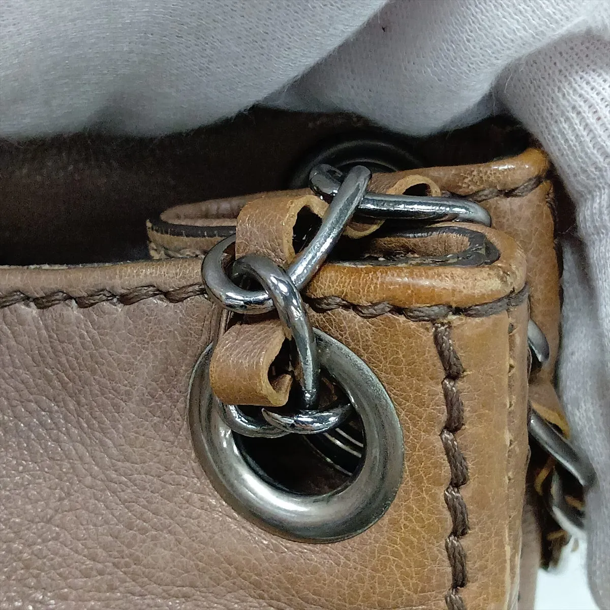 Leather Chain Shoulder Bag, Brown, B4659C — view 14