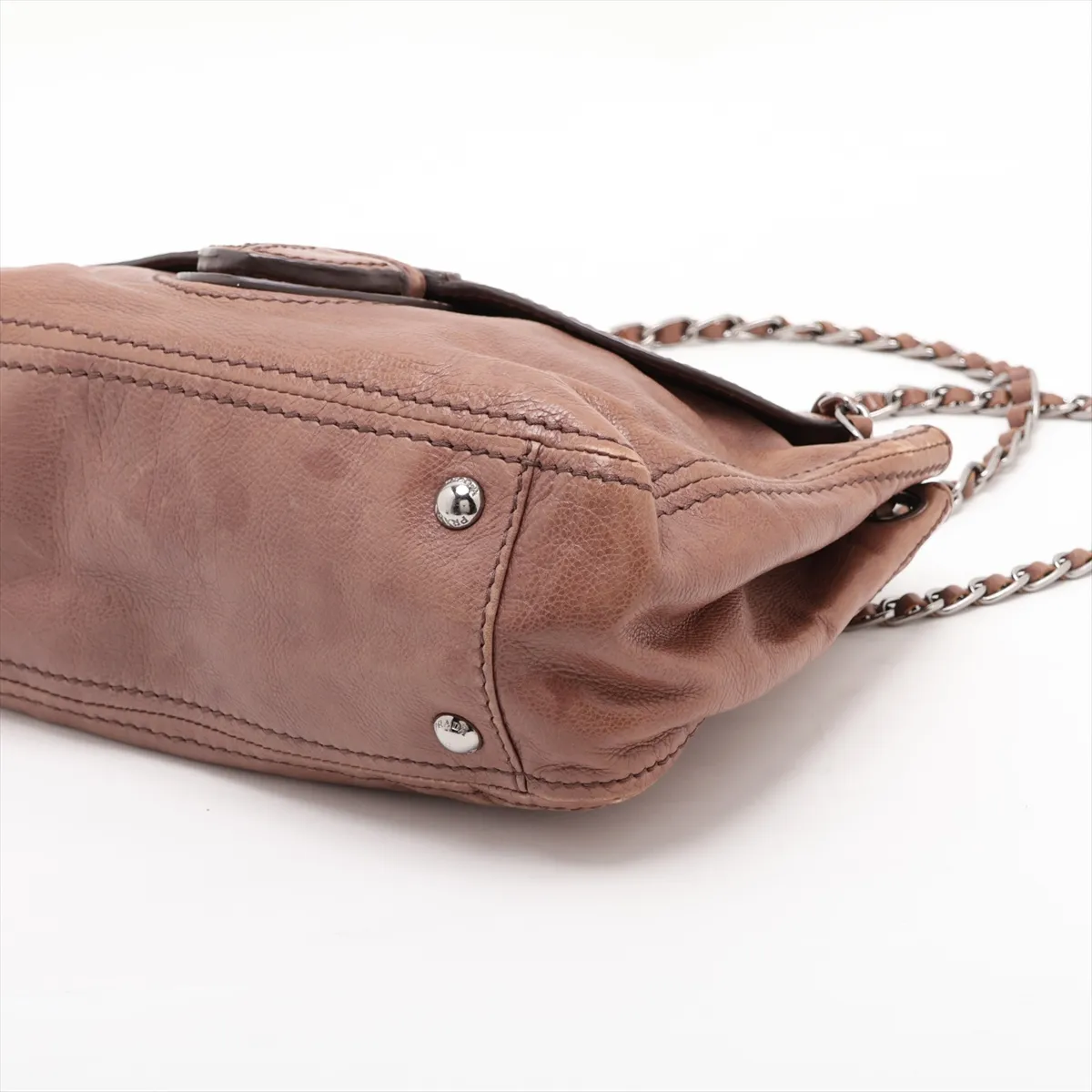 Leather Chain Shoulder Bag, Brown, B4659C — view 3