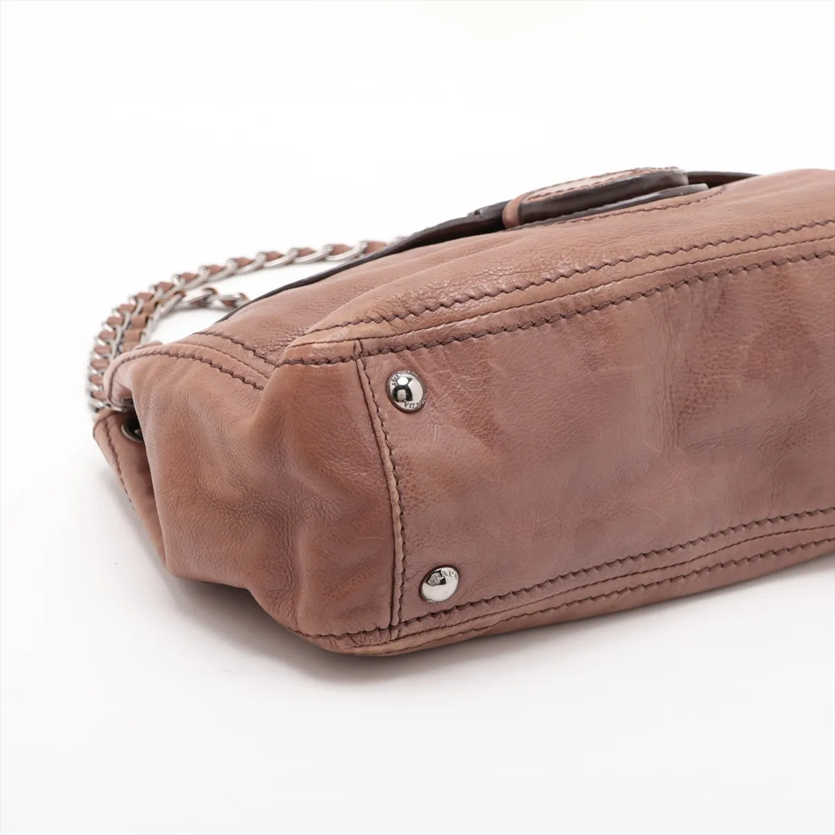 Leather Chain Shoulder Bag, Brown, B4659C — view 4