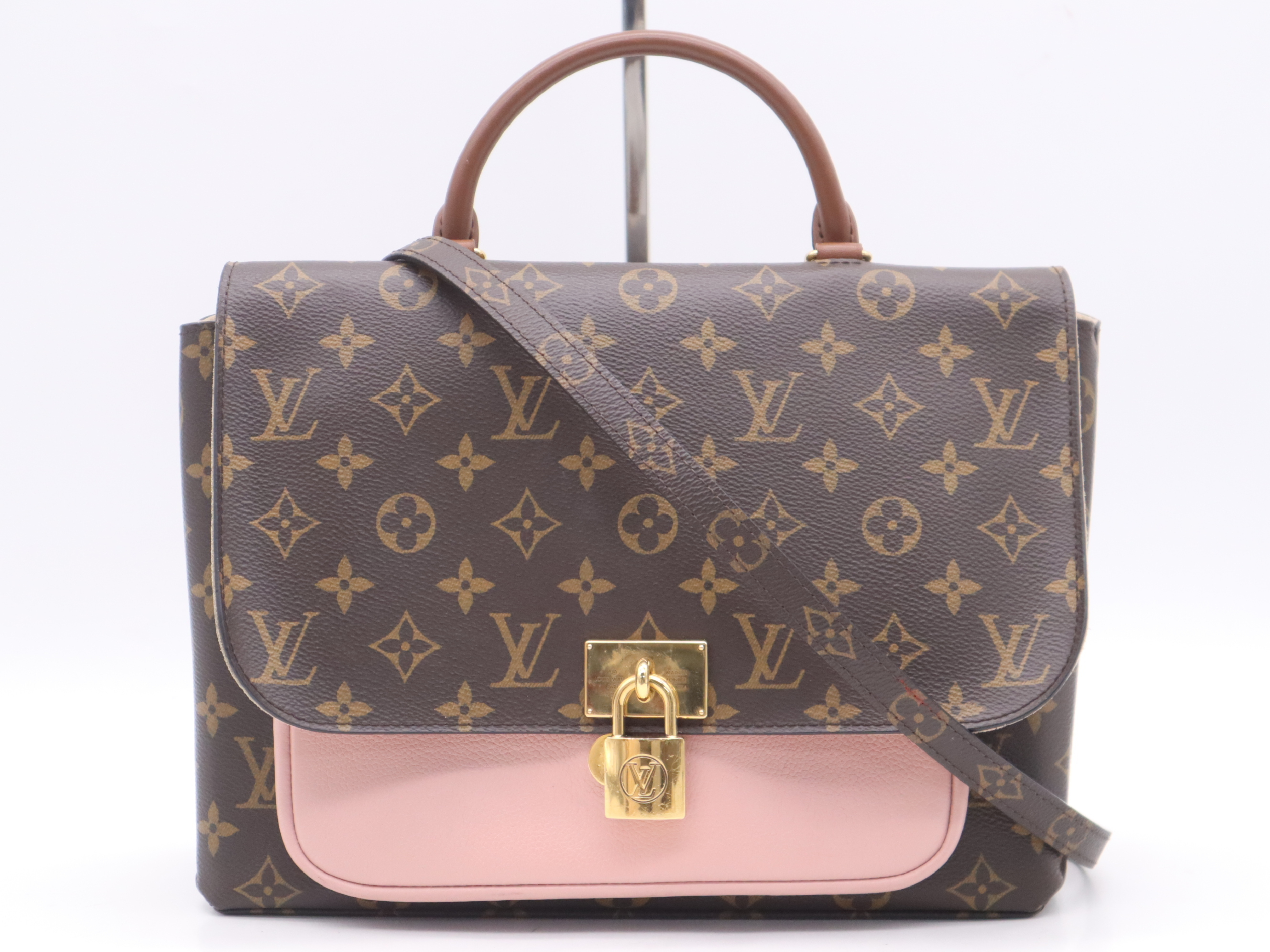 M43960 Monogram Marignan Rose Poudre Handbag with Shoulder Strap (RIFD verified)