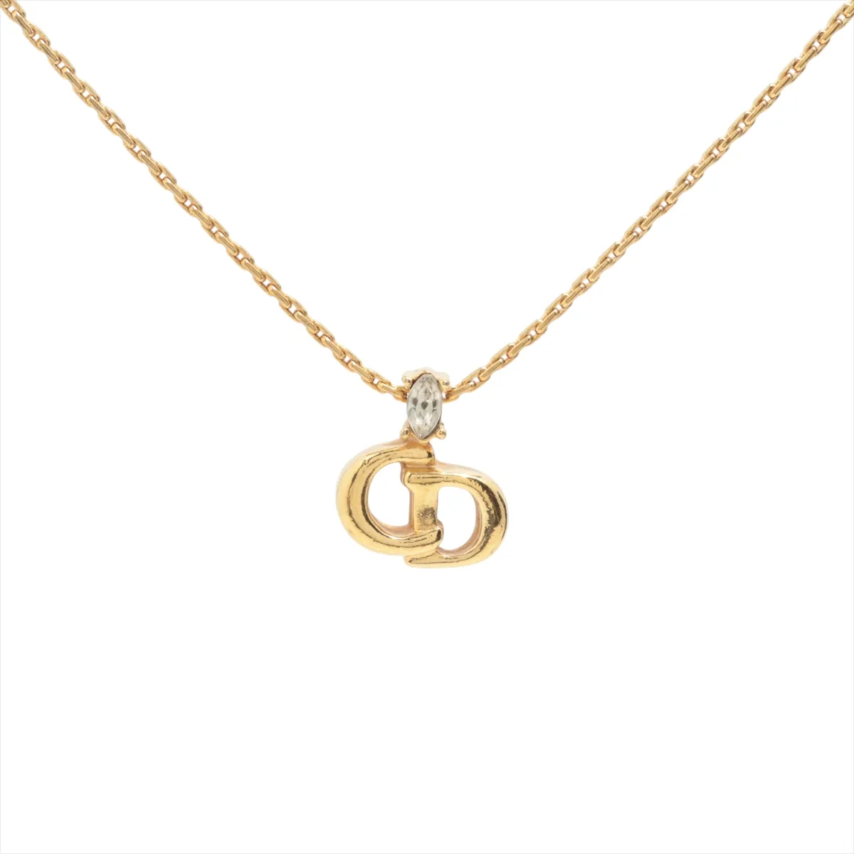 CD Logo Necklace GP x Rhinestone Gold