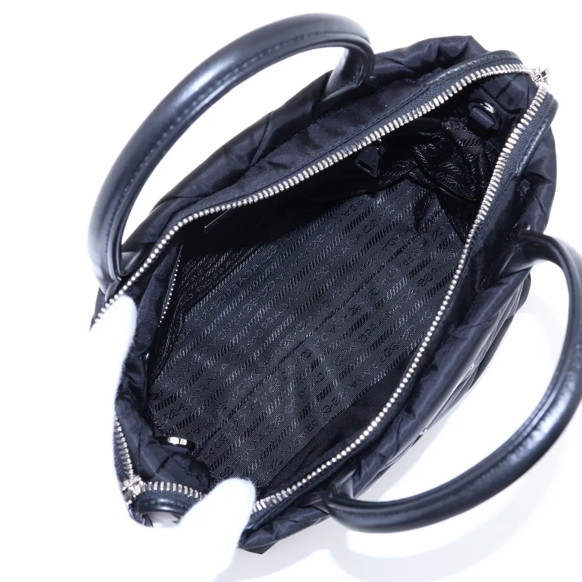 Tessuto Quilted Nylon x Leather 2-Way Handbag, Black, 1BG373 — view 8