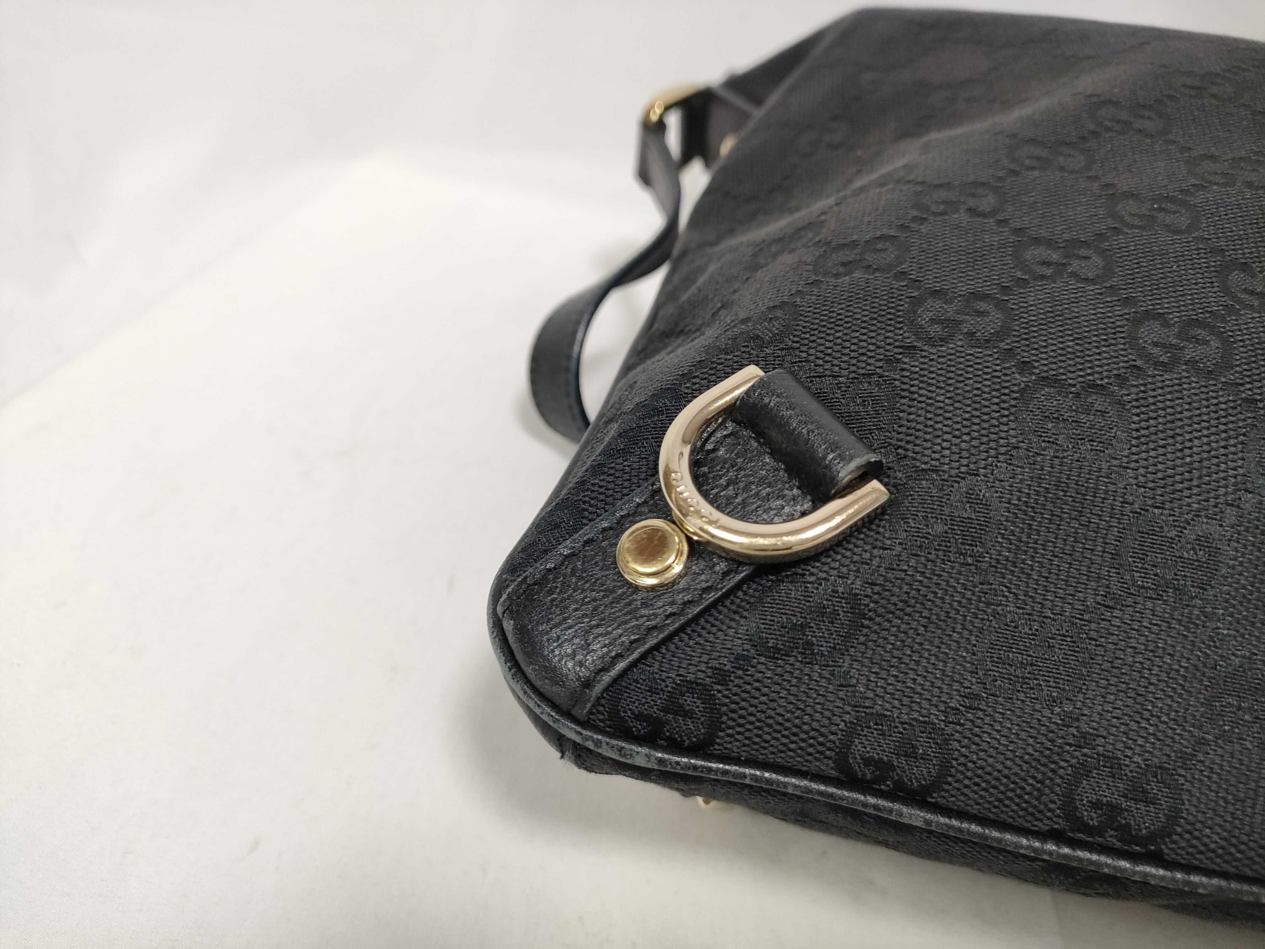 GG Canvas Black Leather Shoulder Bag 131326 — view 6