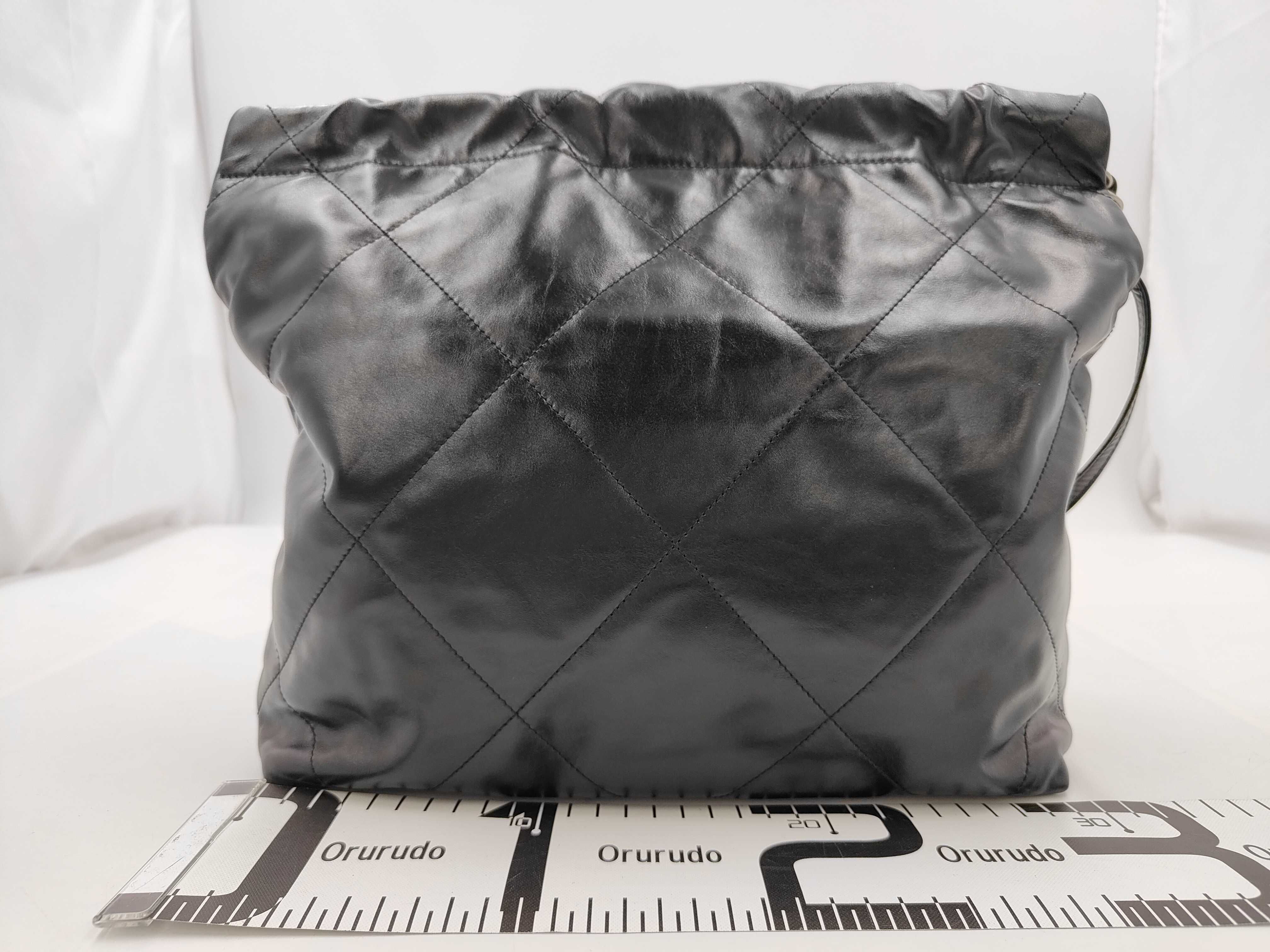 22 Shiny Calfskin Chain Shoulder Bag with Silver Hardware and Pouch, Serial Number Plate, AS3260, Black Bag — view 2