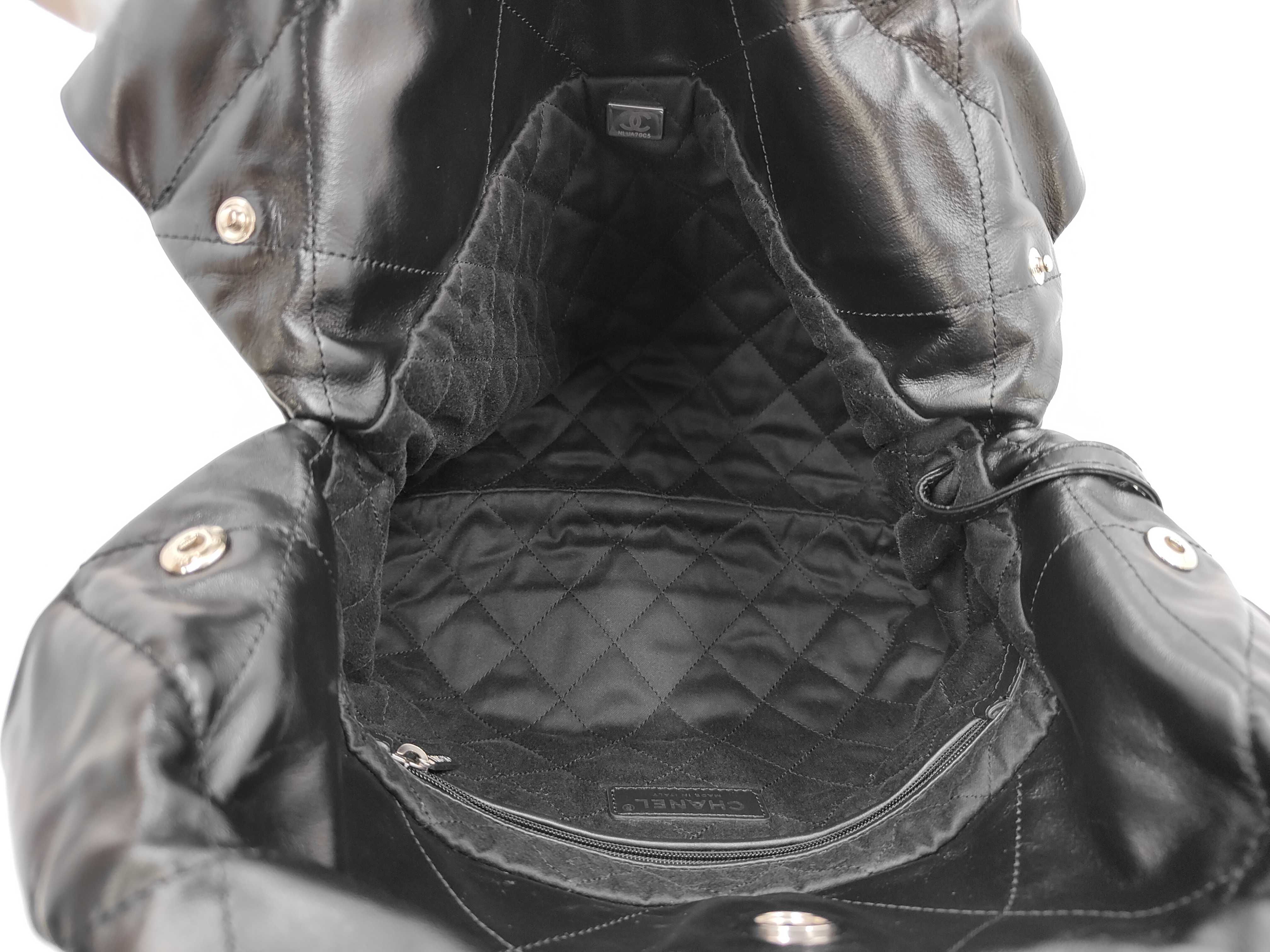 22 Shiny Calfskin Chain Shoulder Bag with Silver Hardware and Pouch, Serial Number Plate, AS3260, Black Bag — view 12