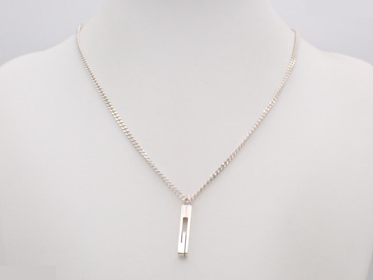 Square-cut Out G bar necklace, 925 sterling silver, 14.2g, chain approximately 50cm. — view 3