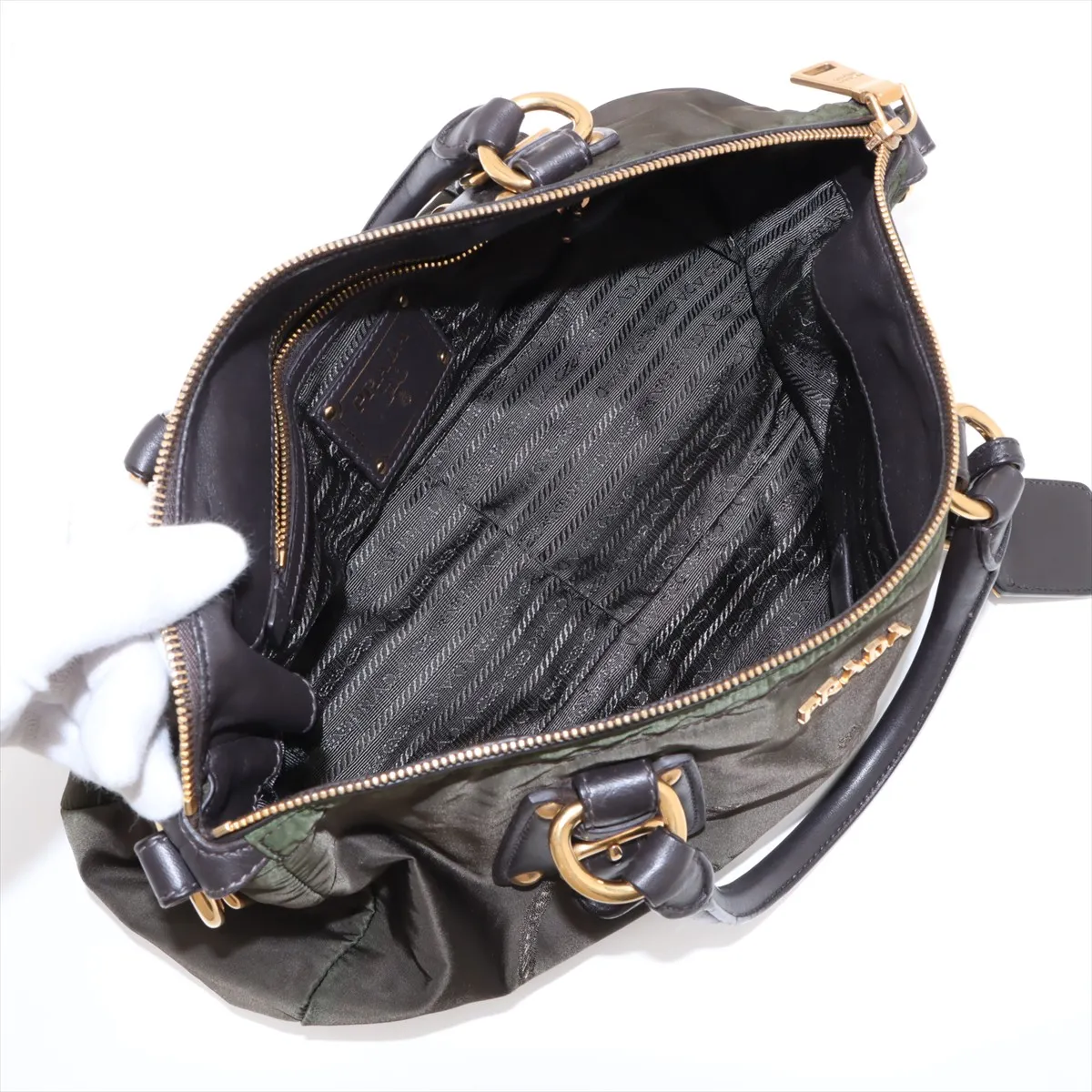 Nylon x Leather 2WAY Handbag Green BN2002 Bearer Guarantee — view 8