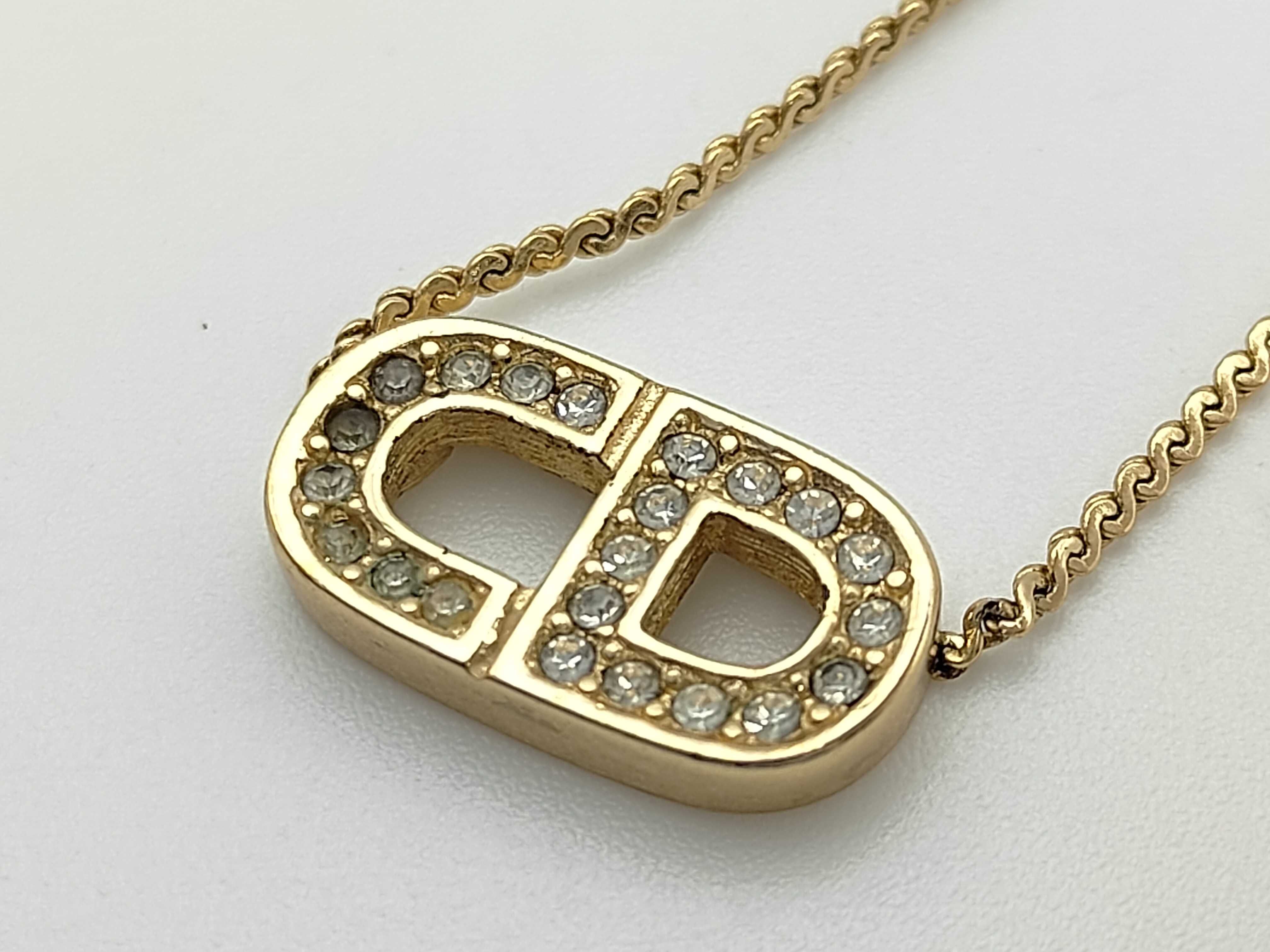 Christian CD Rhinestone Logo Motif Gold Necklace — view 3