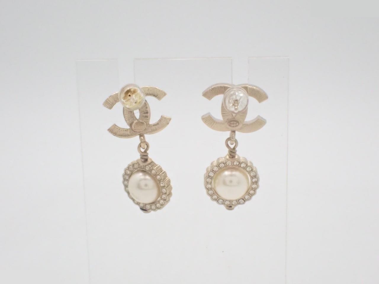 earrings, B19B, Coco Mark, rhinestone, pearl, 3cm in height. — view 2