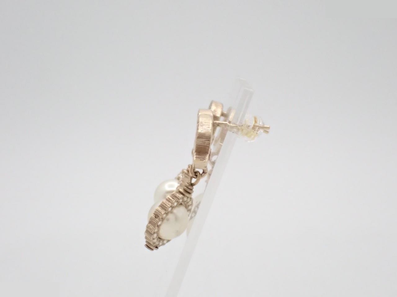 earrings, B19B, Coco Mark, rhinestone, pearl, 3cm in height. — view 3