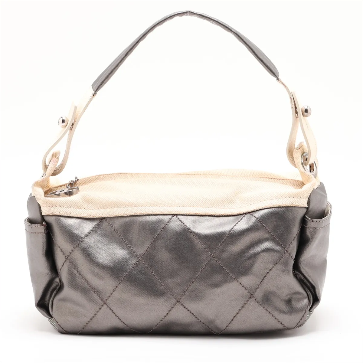 Paris Biarritz Coated Canvas Shoulder Bag, Silver x Beige, Silver Hardware, Item No. 11070790, Series No. 11