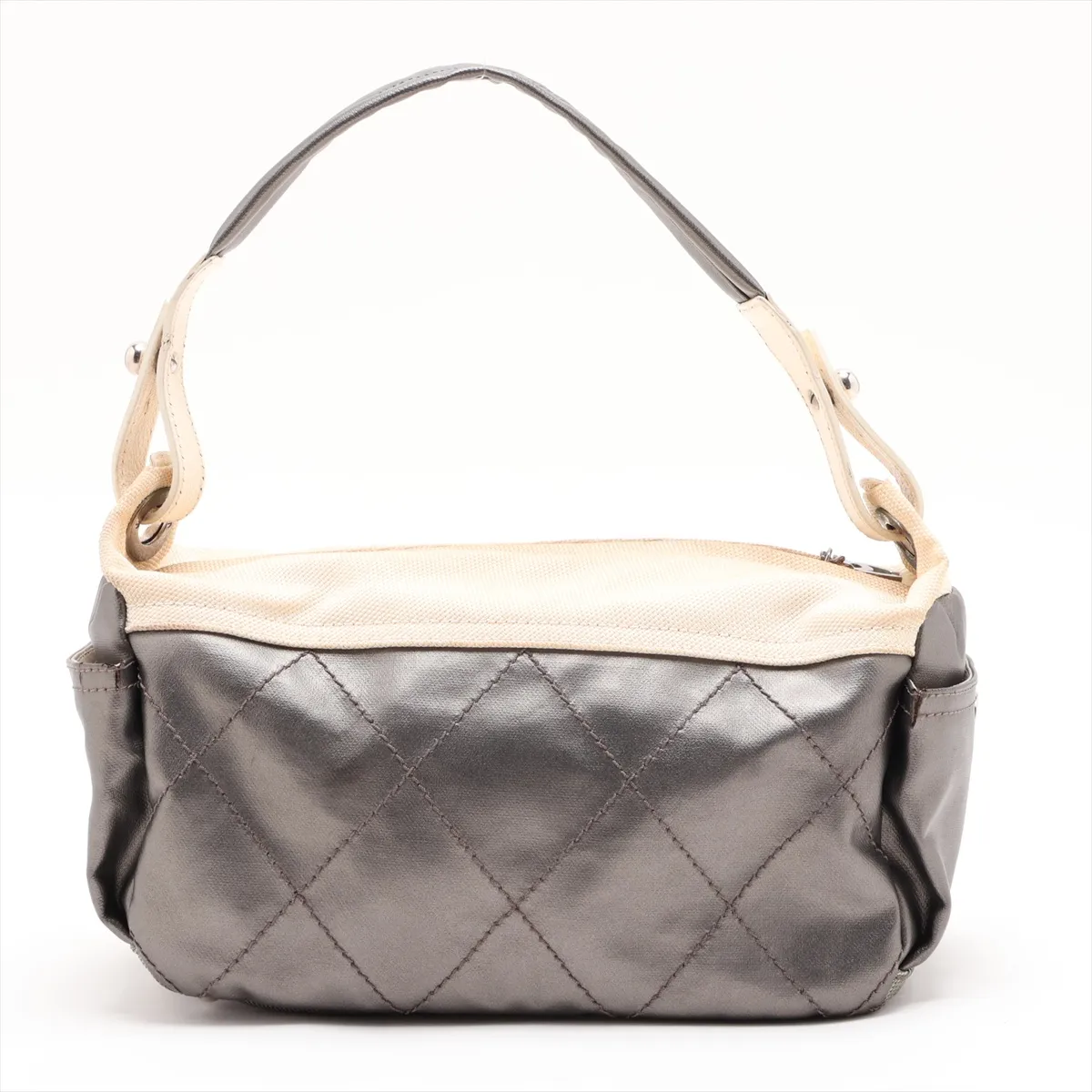Paris Biarritz Coated Canvas Shoulder Bag, Silver x Beige, Silver Hardware, Item No. 11070790, Series No. 11 — view 2