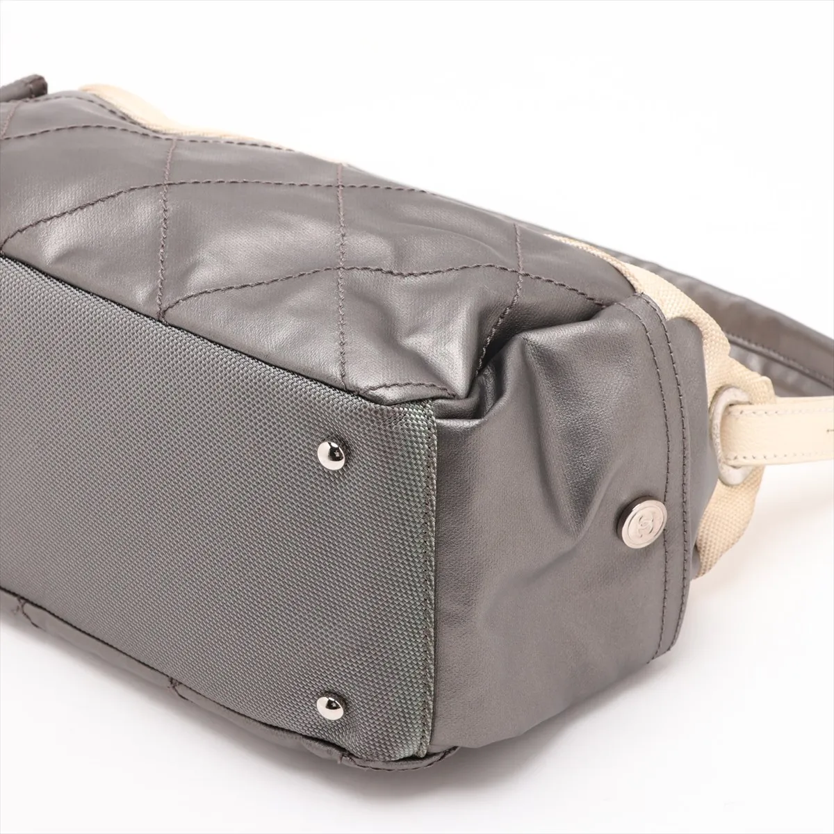 Paris Biarritz Coated Canvas Shoulder Bag, Silver x Beige, Silver Hardware, Item No. 11070790, Series No. 11 — view 3