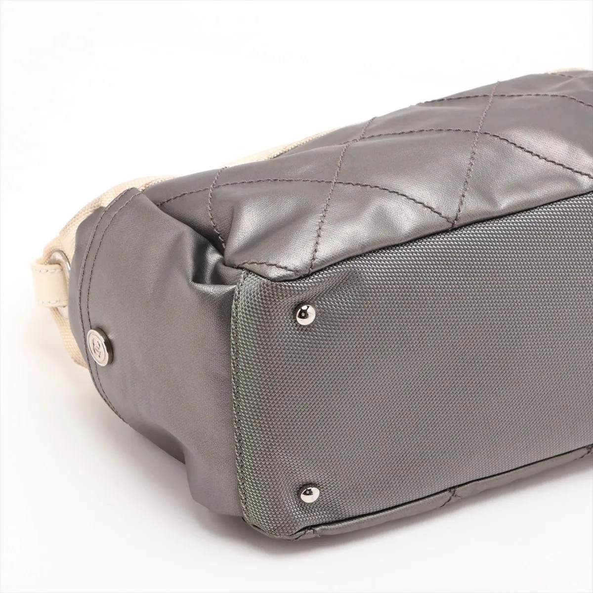 Paris Biarritz Coated Canvas Shoulder Bag, Silver x Beige, Silver Hardware, Item No. 11070790, Series No. 11 — view 4